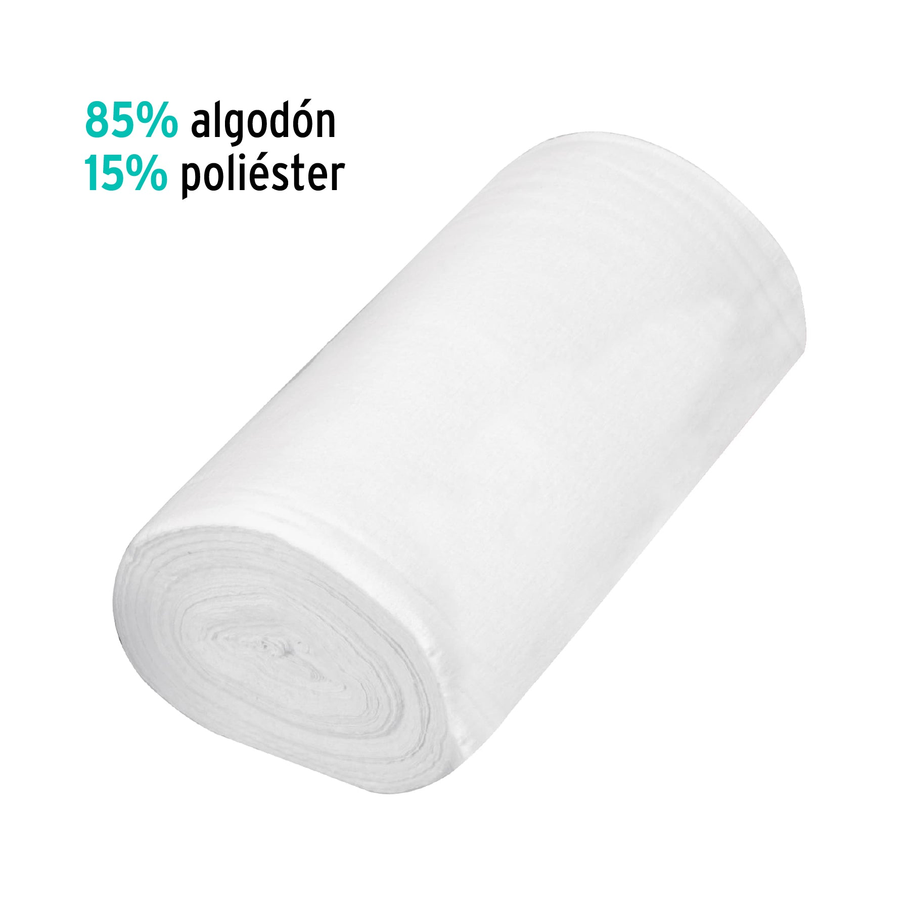 Franela de algodón, en rollo, 50 m, color blanco