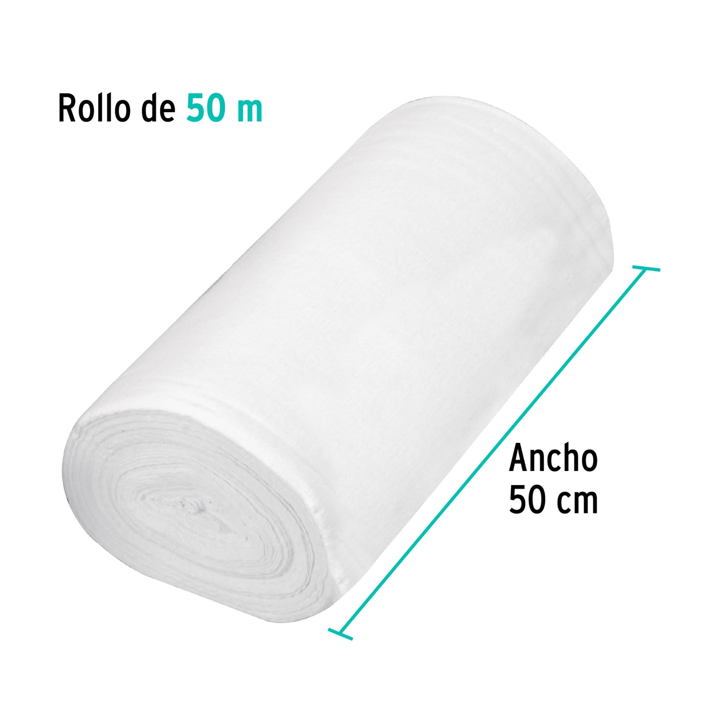 Franela de algodón, en rollo, 50 m, color blanco