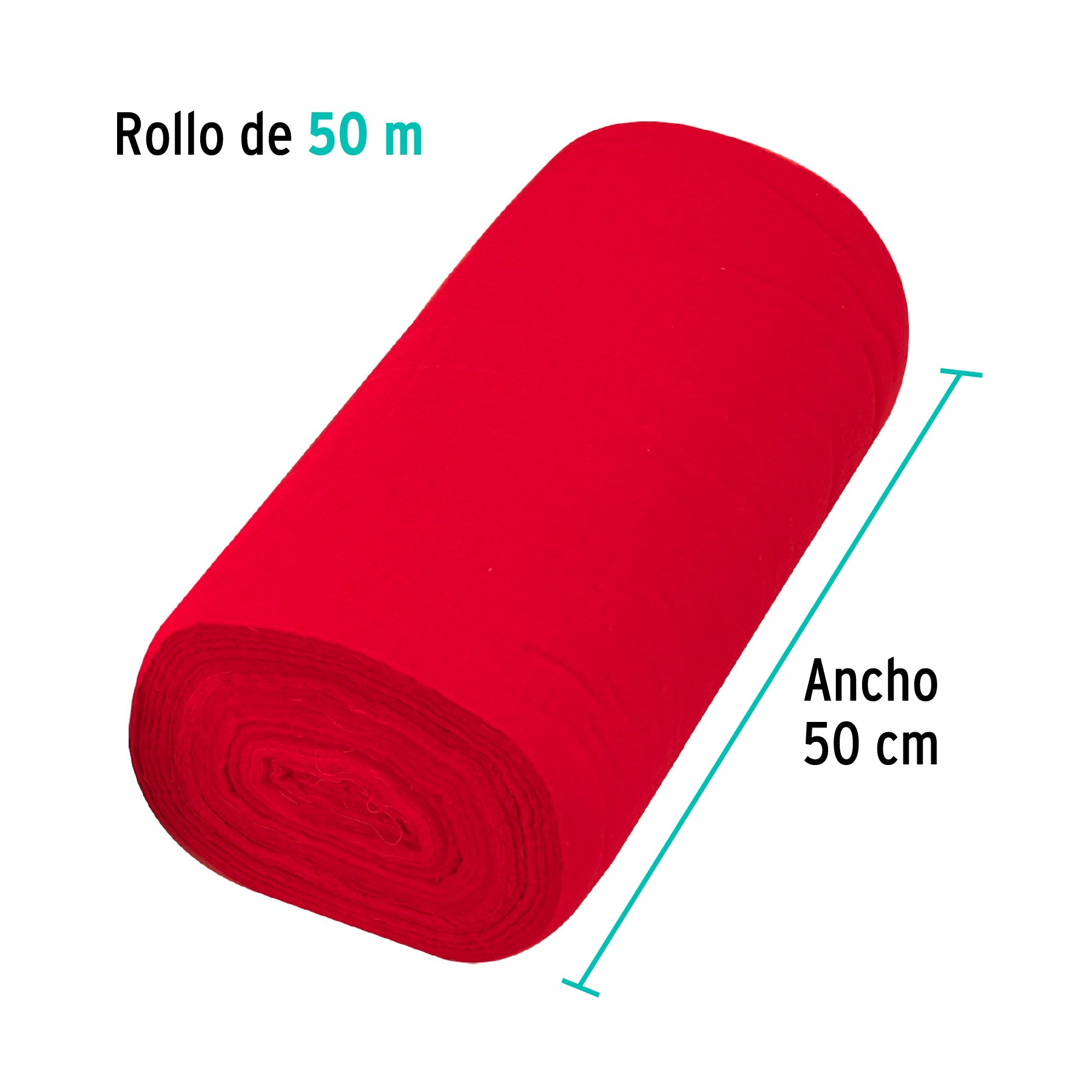 Franela de algodón, en rollo, 50 m, color rojo