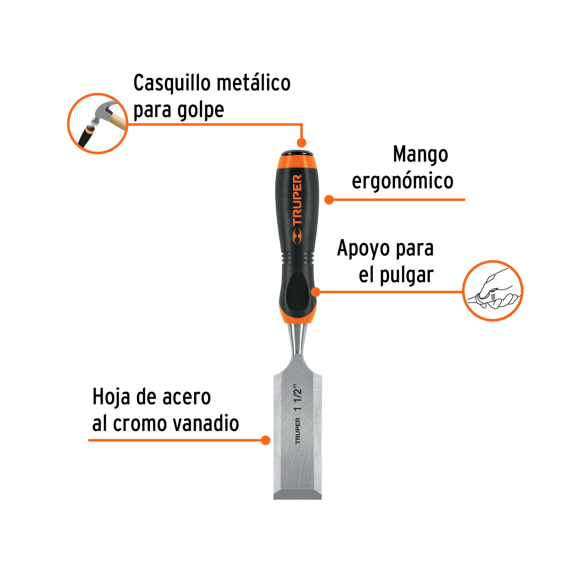 Formón, mango comfort grip, 1-1/2"