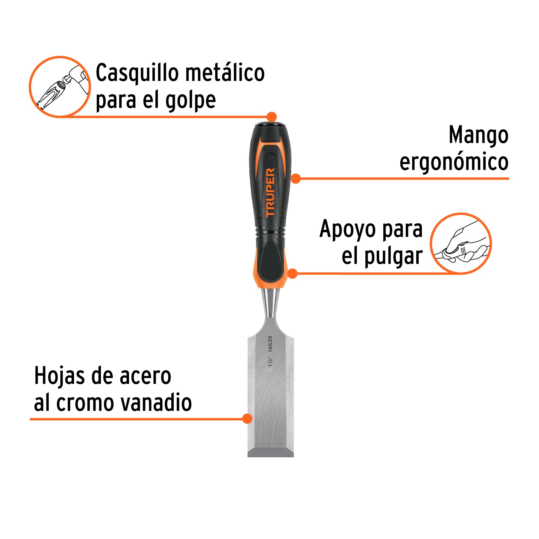 Formón, mango comfort grip, 1-1/2"