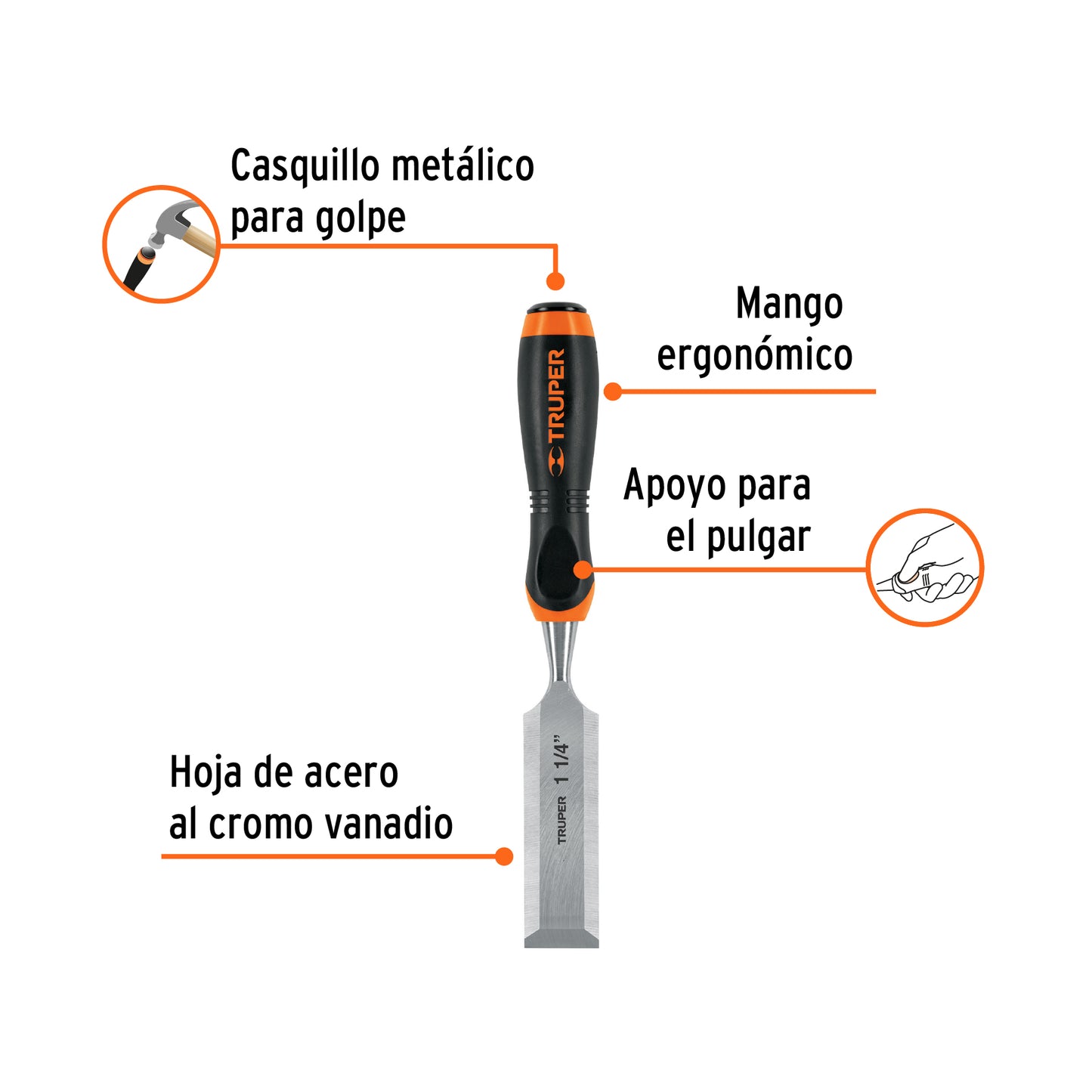 Formón, mango comfort grip, 1-1/4"