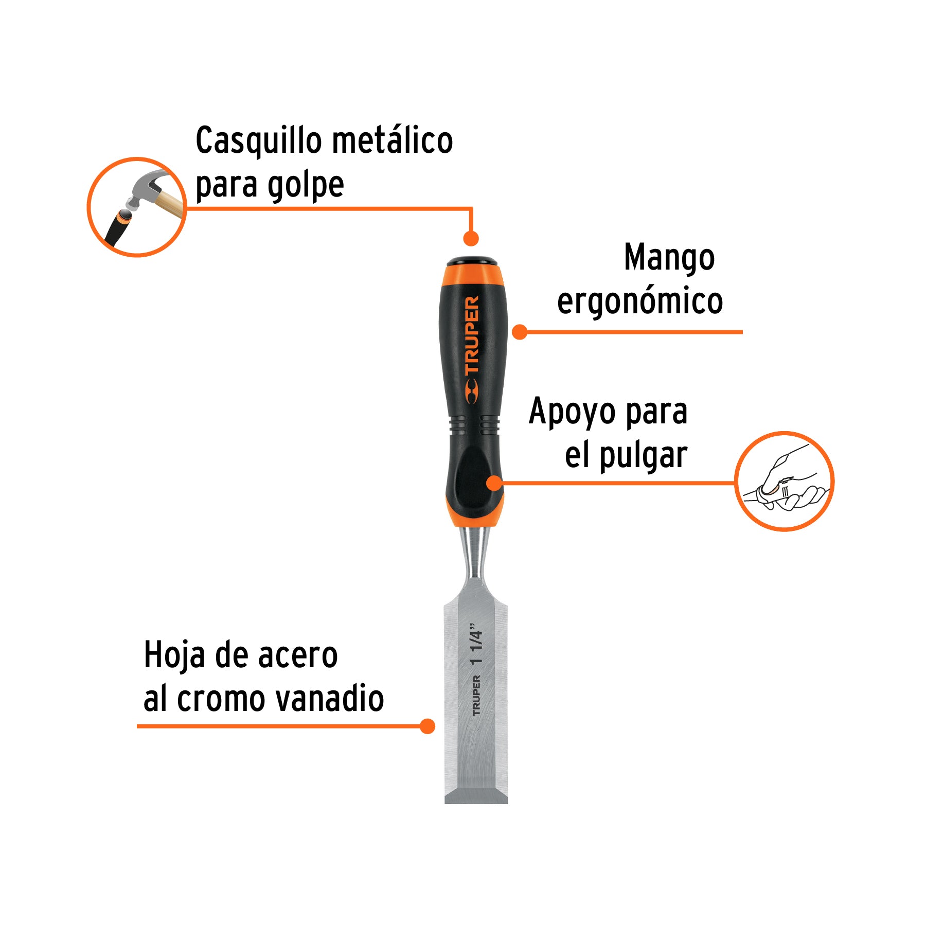 Formón, mango comfort grip, 1-1/4"