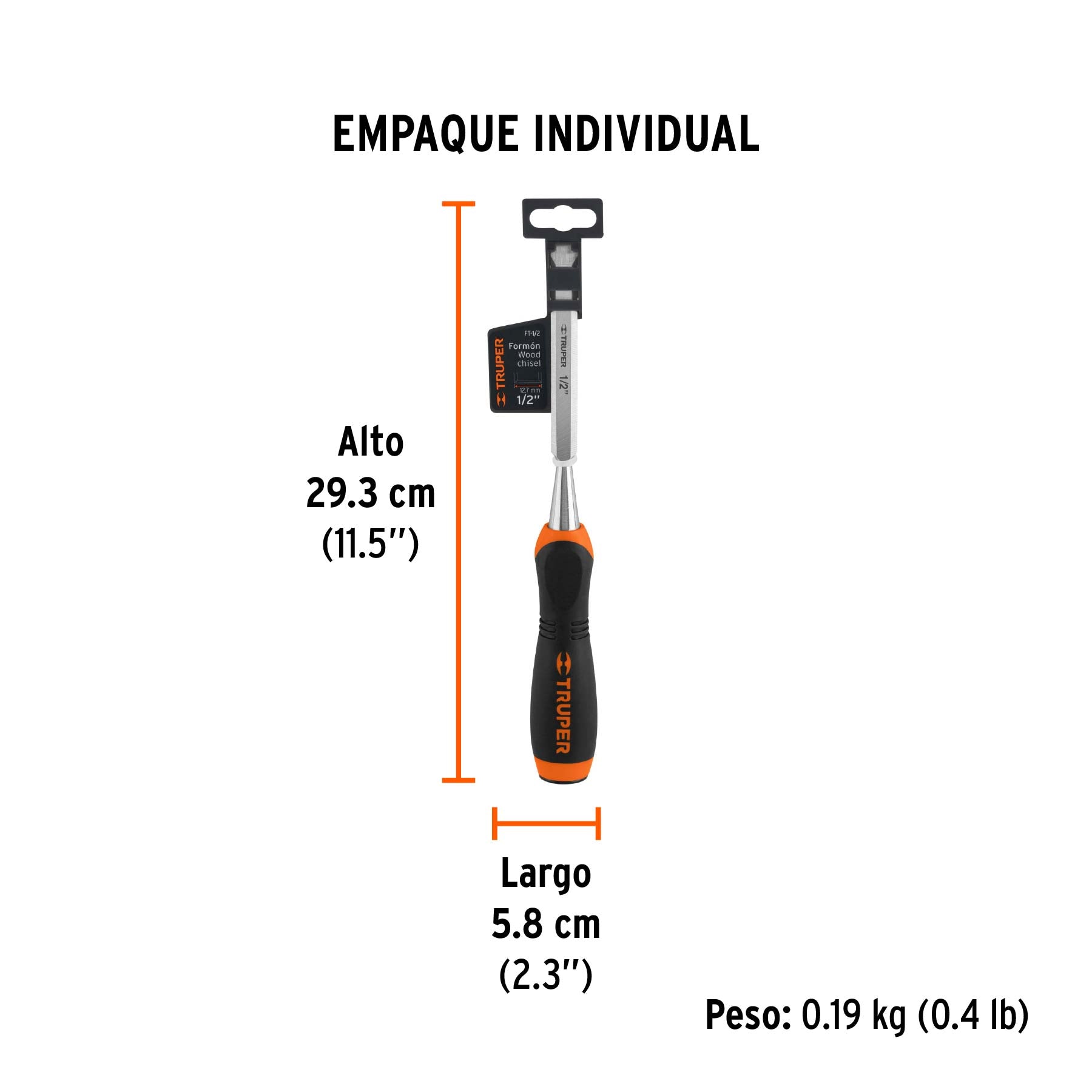 Formón, mango comfort grip, 1/2"