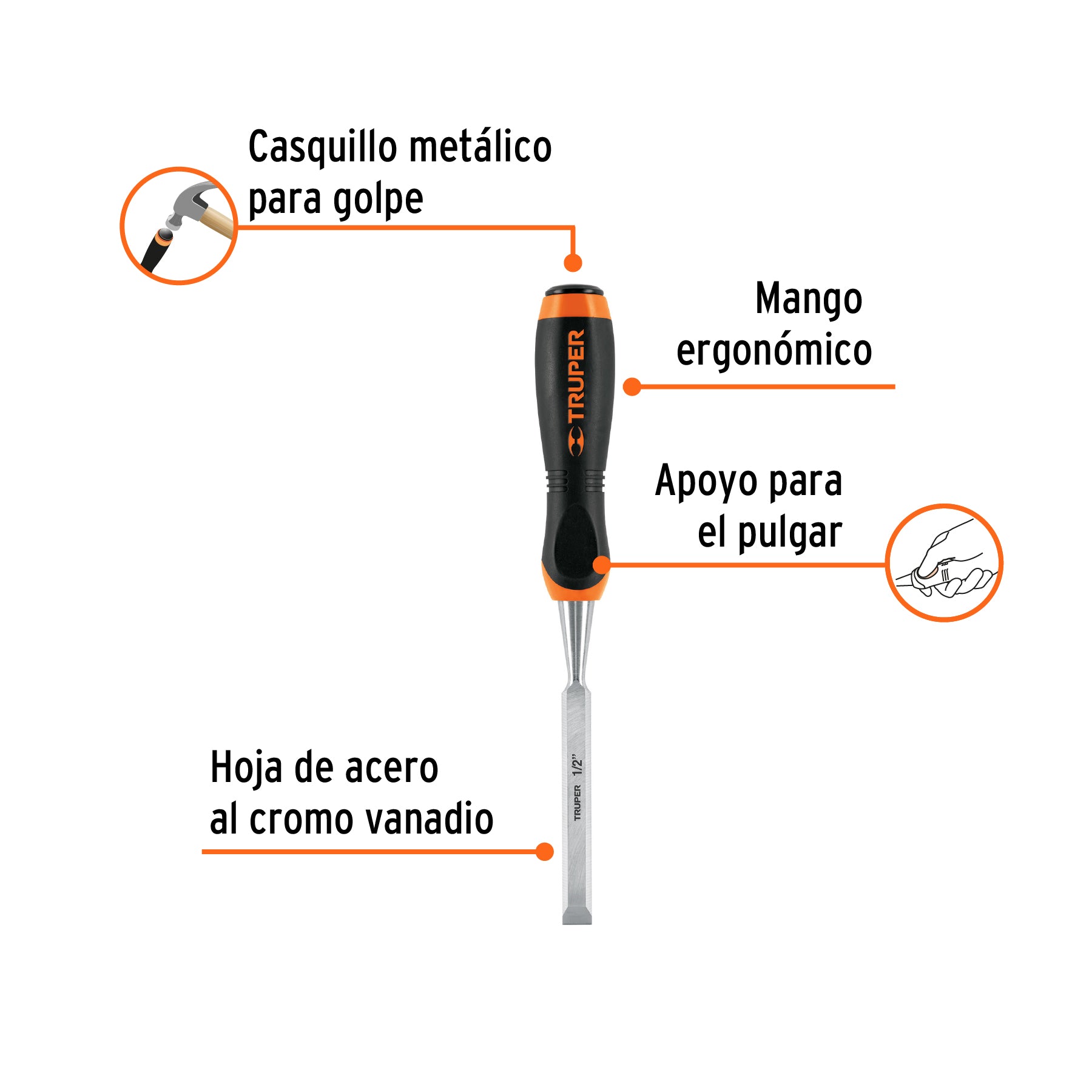 Formón, mango comfort grip, 1/2"