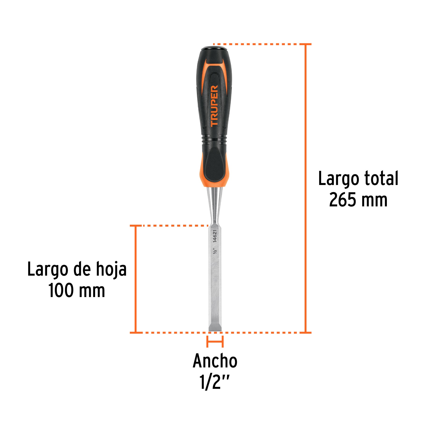 Formón, mango comfort grip, 1/2"