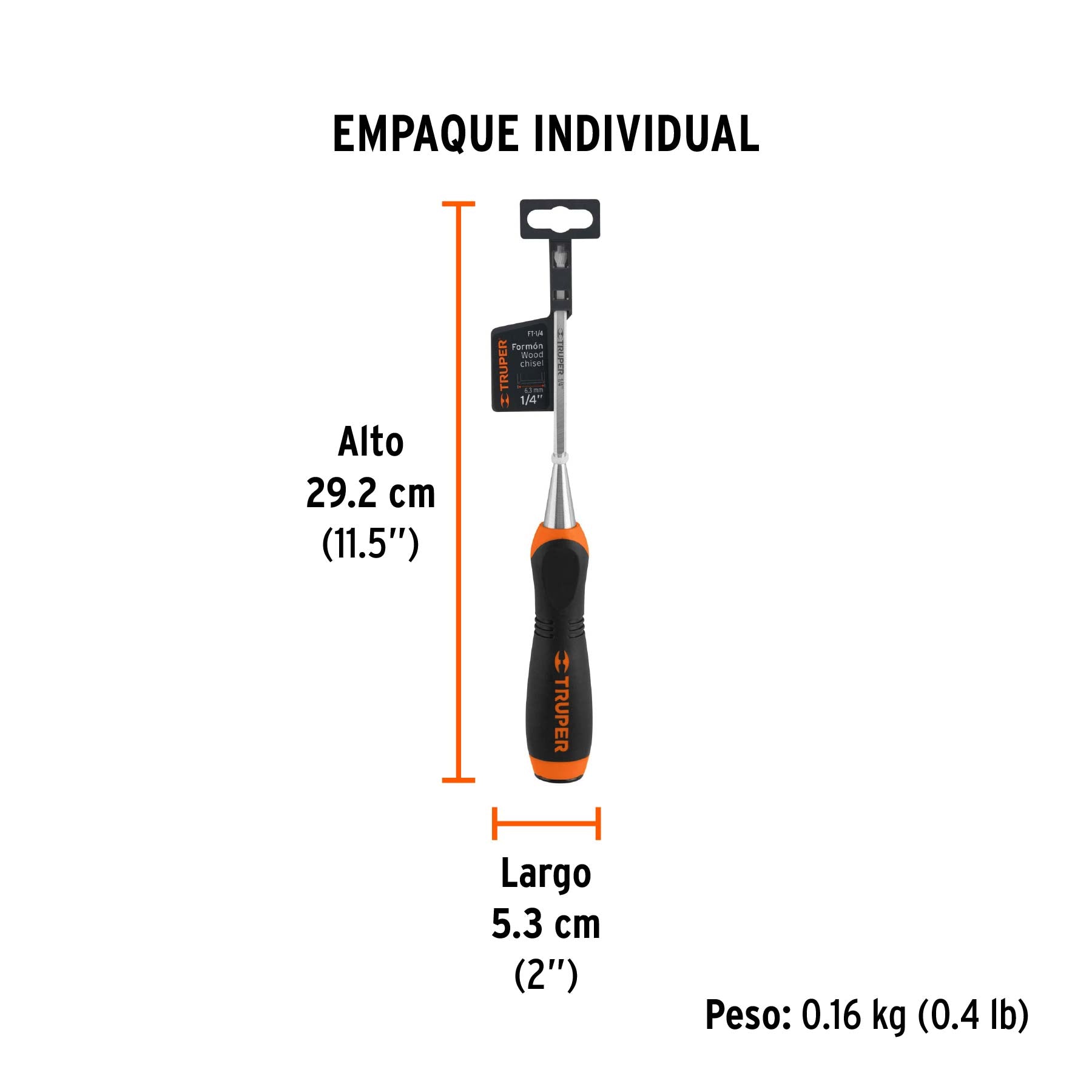 Formón, mango comfort grip, 1/4"