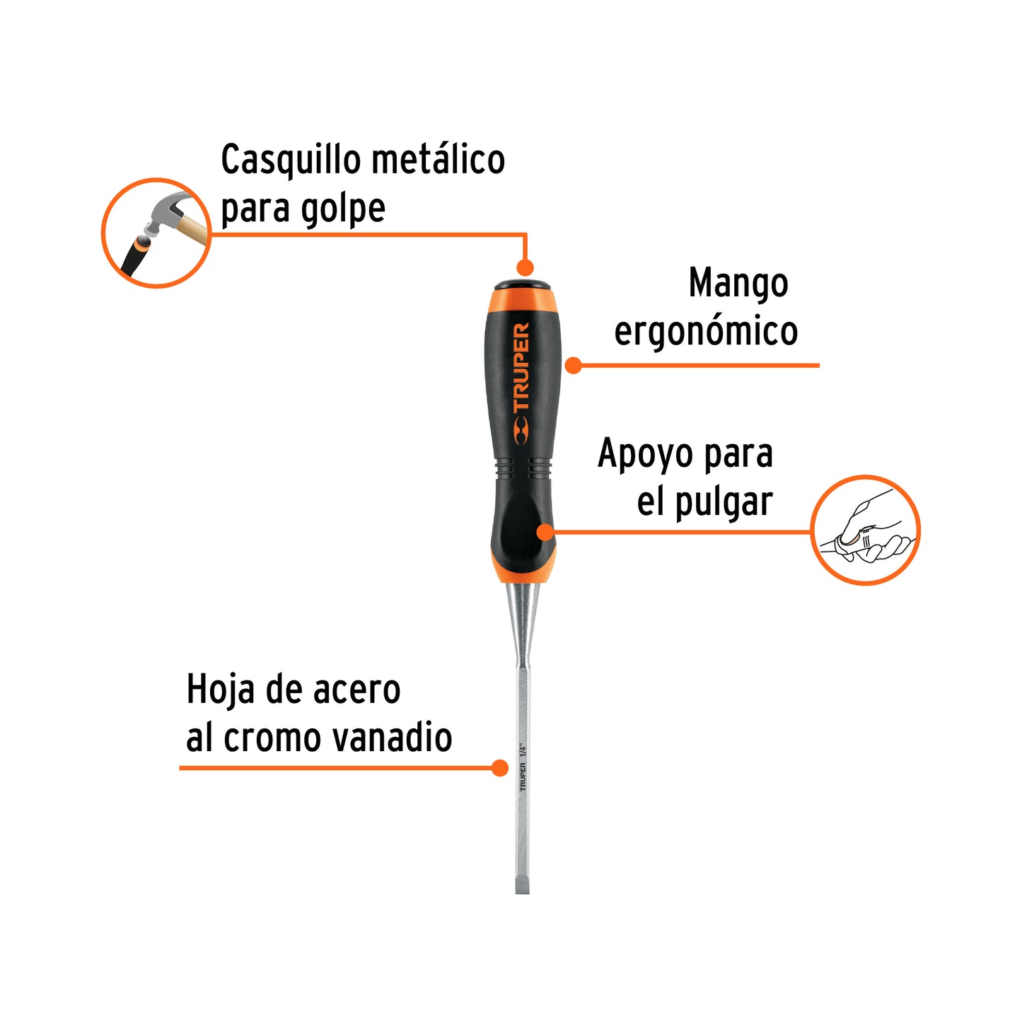 Formón, mango comfort grip, 1/4"