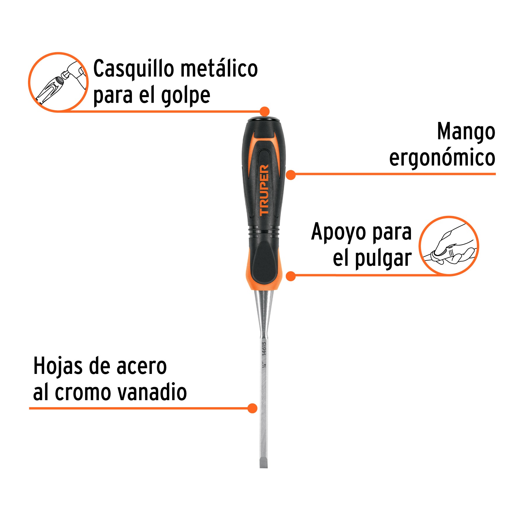 Formón, mango comfort grip, 1/4"