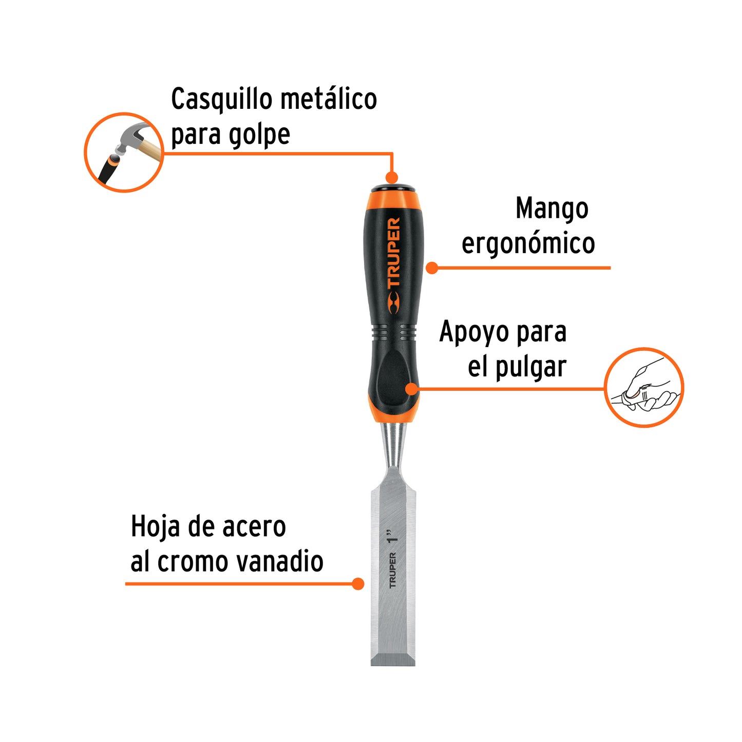 Formón, mango comfort grip, 1"