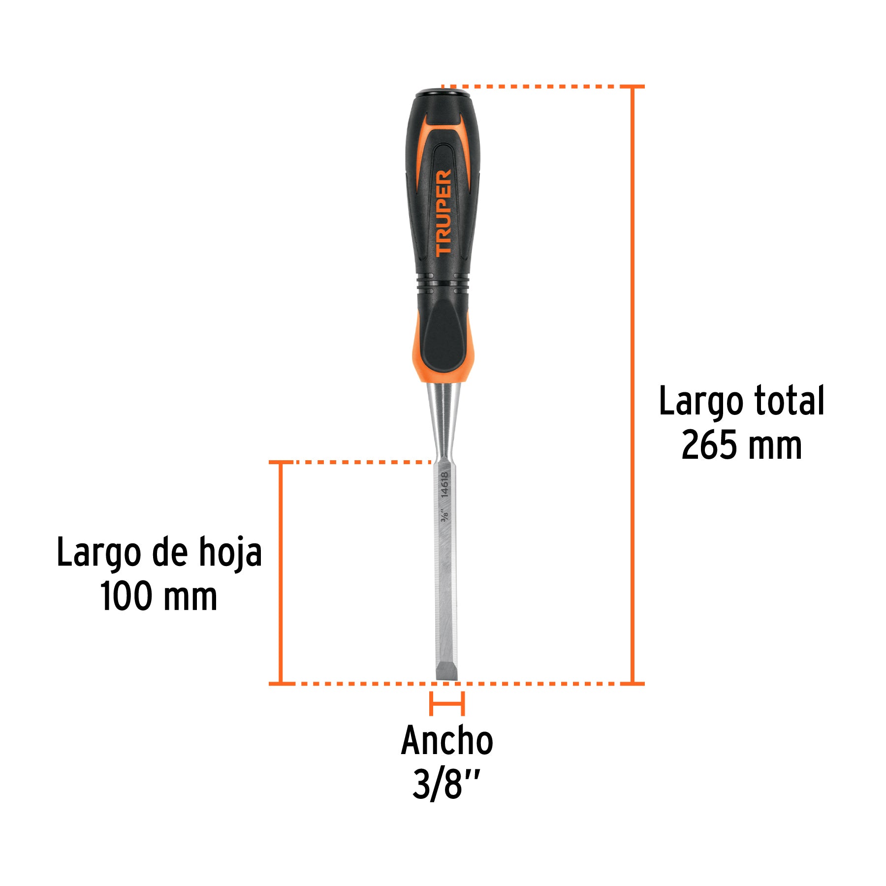Formón, mango comfort grip, 3/8"