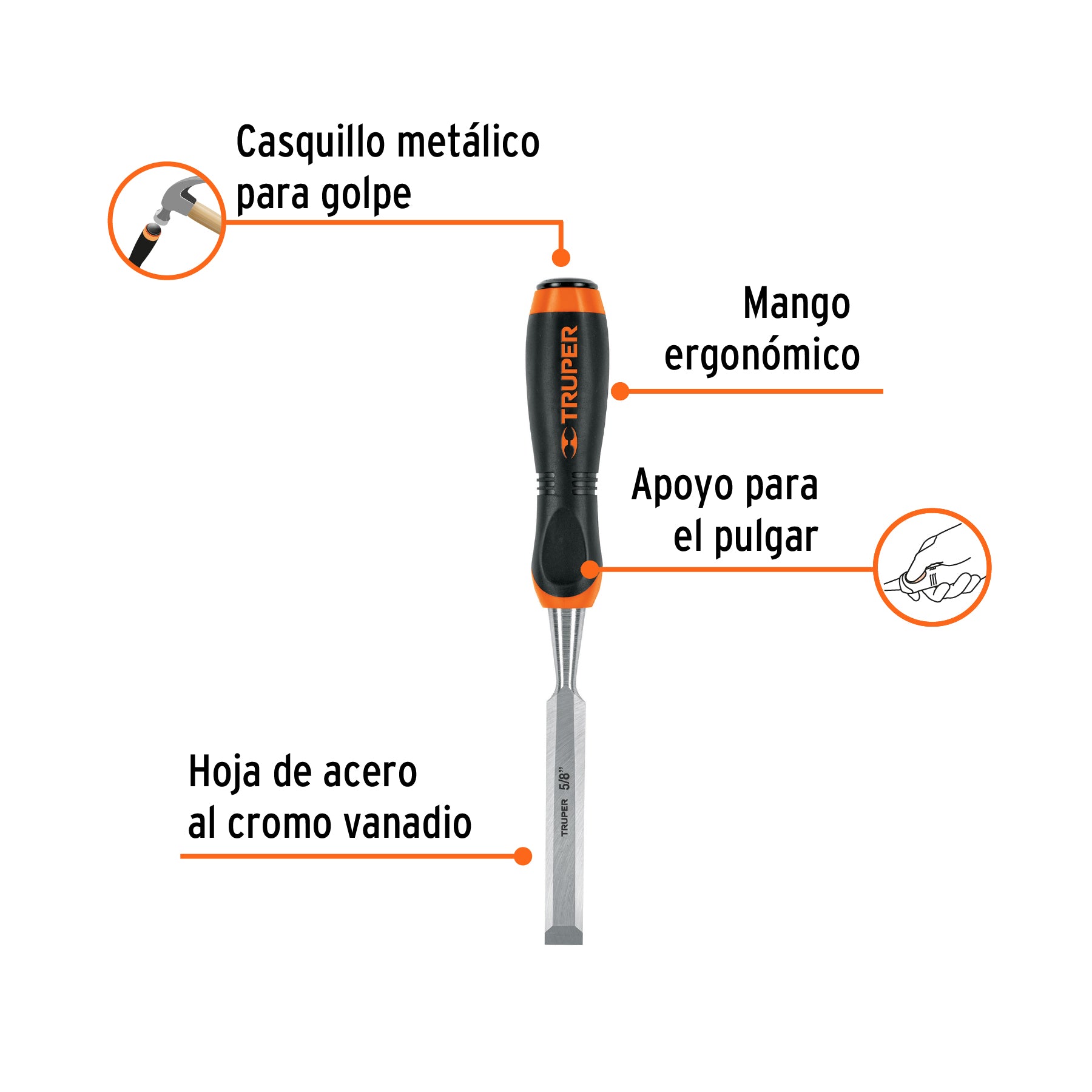 Formón, mango comfort grip, 5/8"