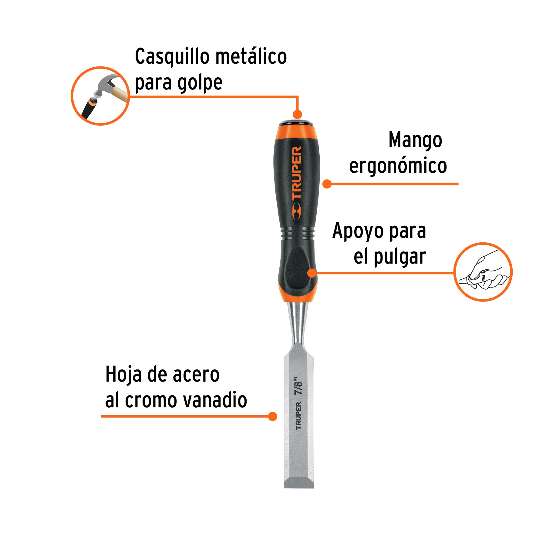 Formón, mango comfort grip, 7/8"