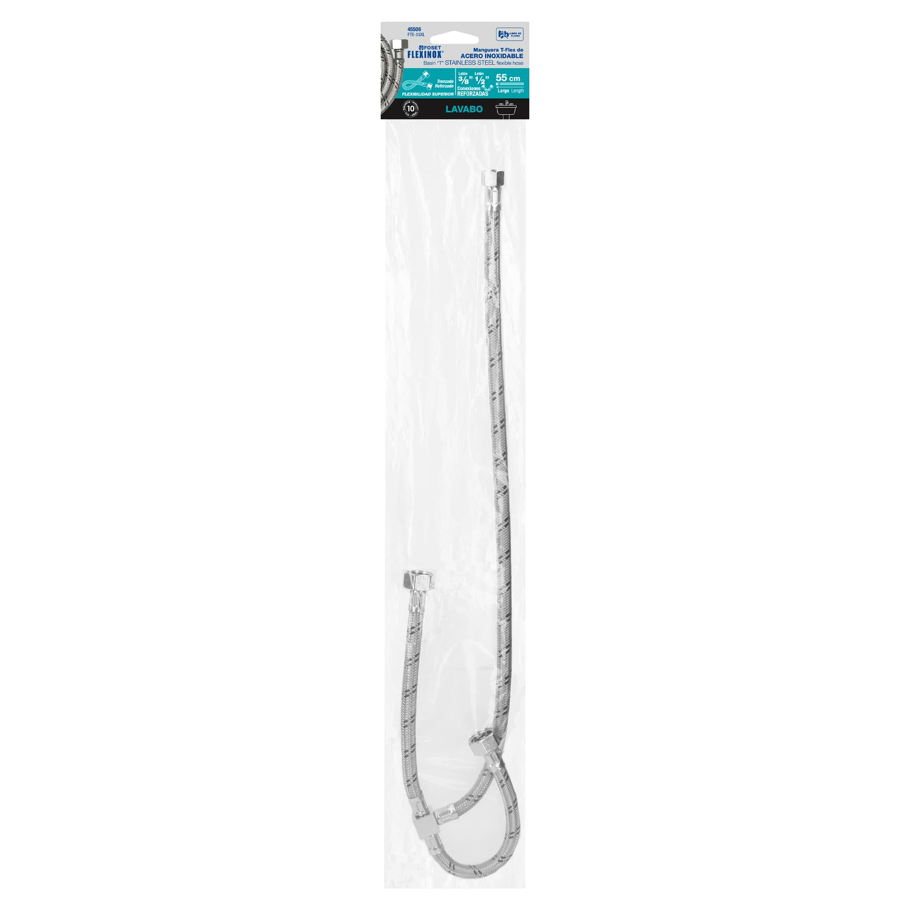 Manguera 'T' lavabo/fregadero,acero inox,3/8'x1/2'x1/2',55cm