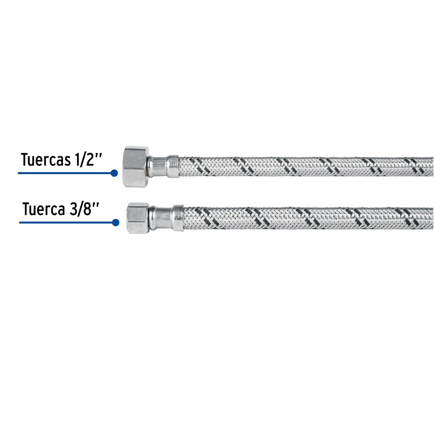 Manguera 'T' lavabo/fregadero,acero inox,3/8'x1/2'x1/2',55cm