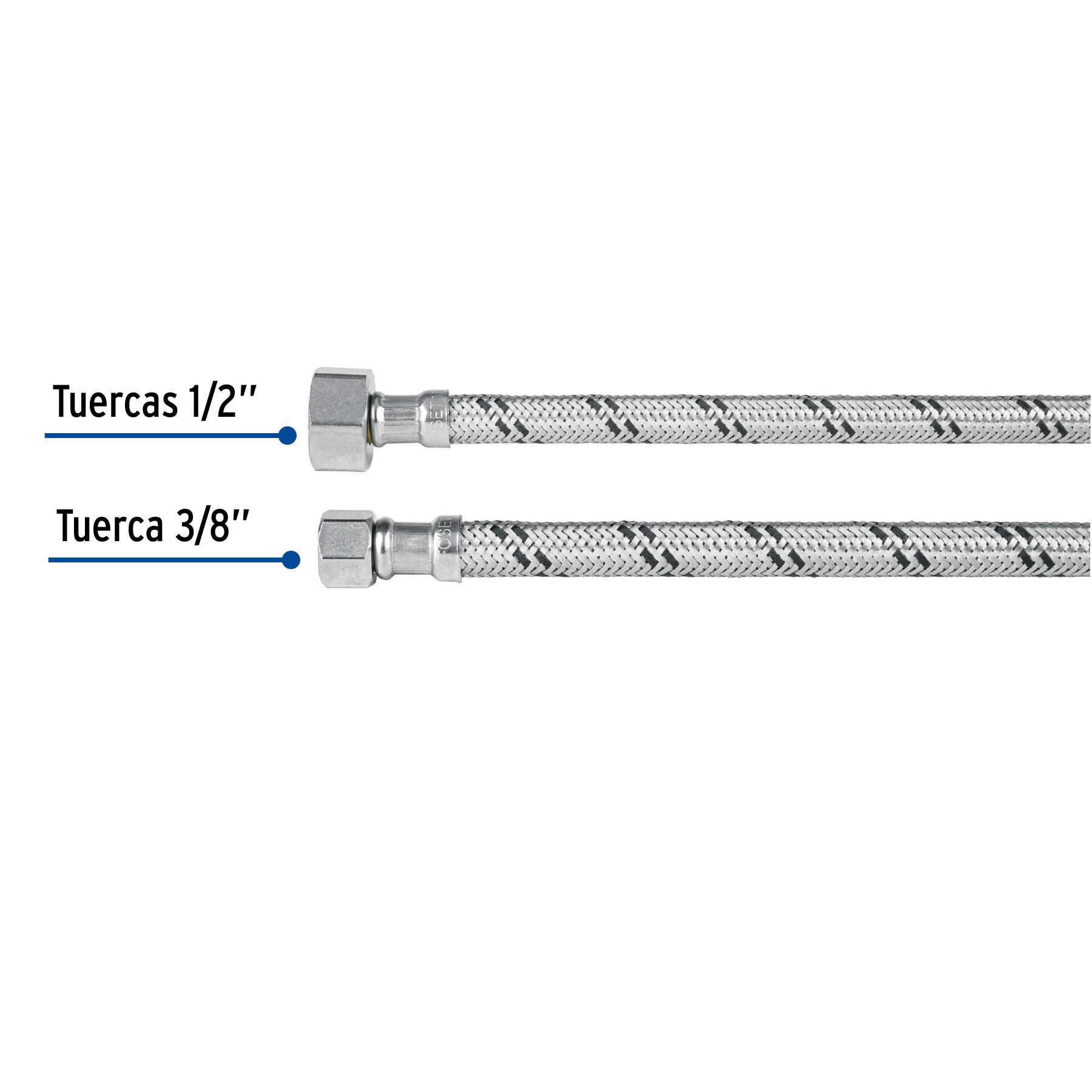 Manguera 'T' lavabo/fregadero,acero inox,3/8'x1/2'x1/2',55cm