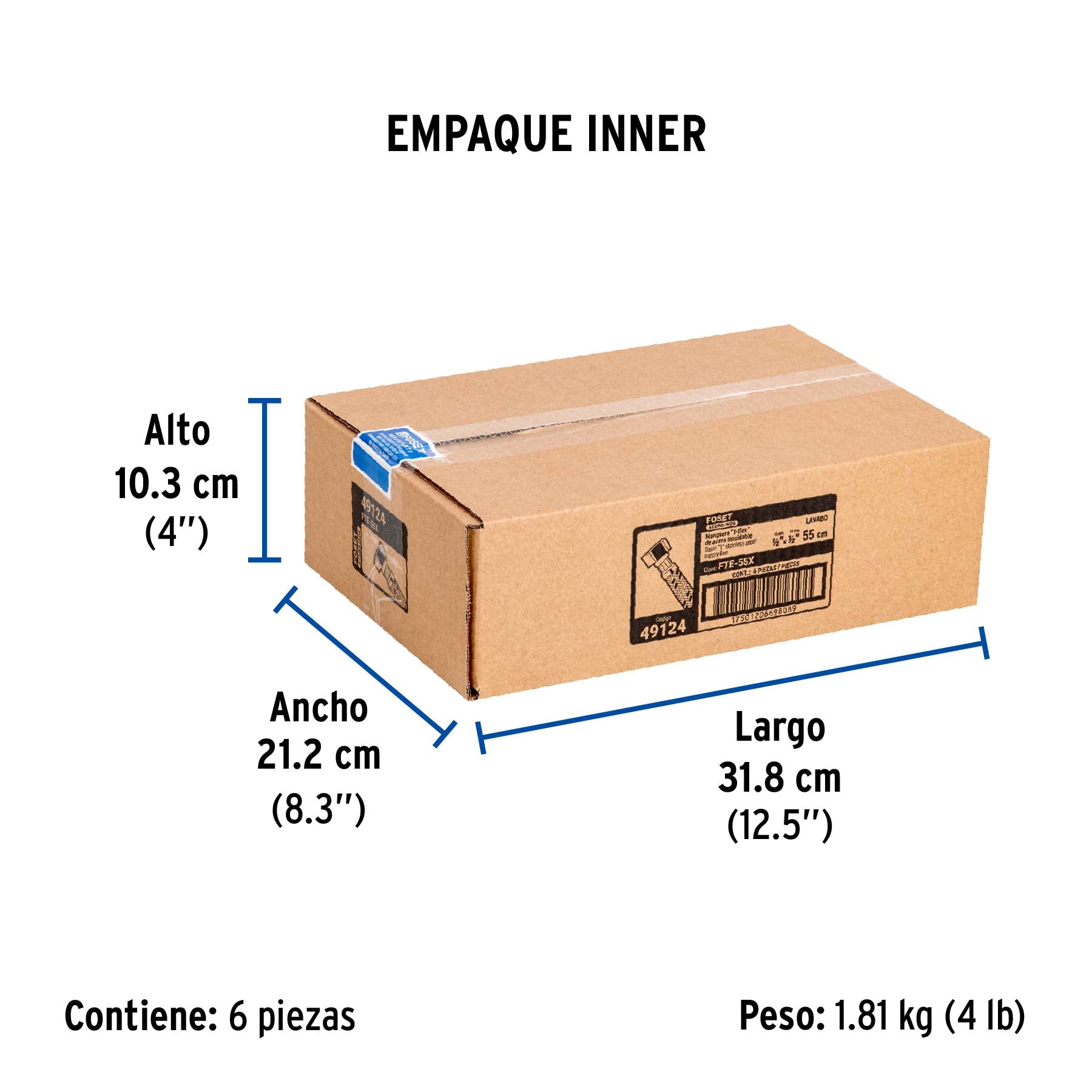 Manguera hule ,"T", 55 cm, acero inoxidable, usos generales