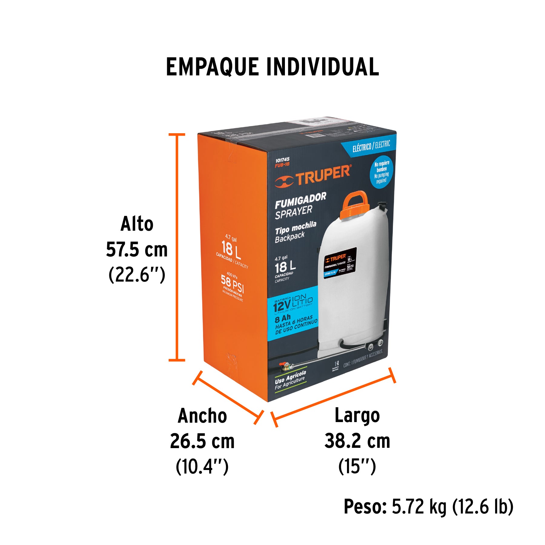 Fumigador de 18 L eléctrico con batería ion litio de 12 V