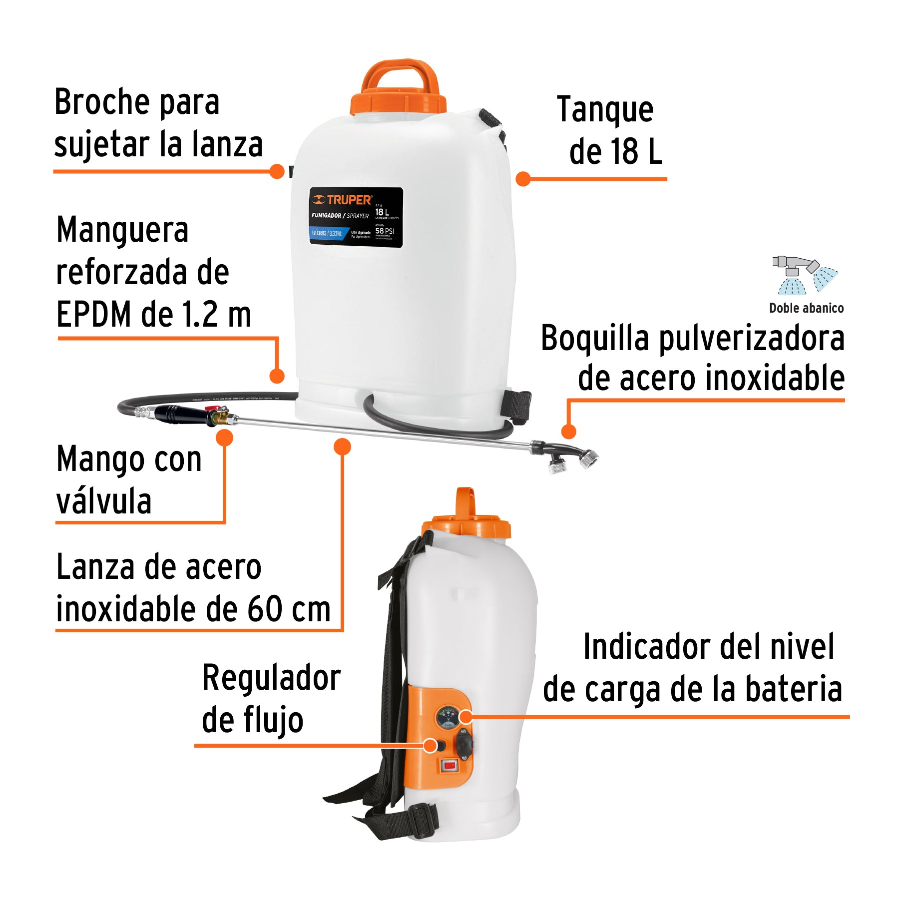 Fumigador de 18 L eléctrico con batería ion litio de 12 V