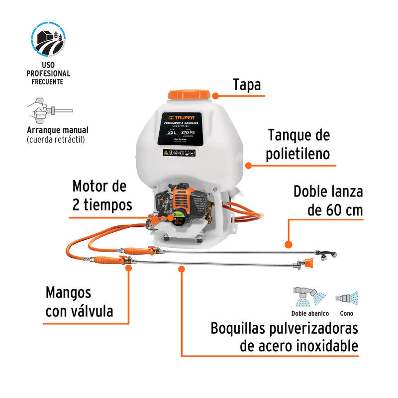 Fumigador a gasolina, 2 tiempos, 25 lts