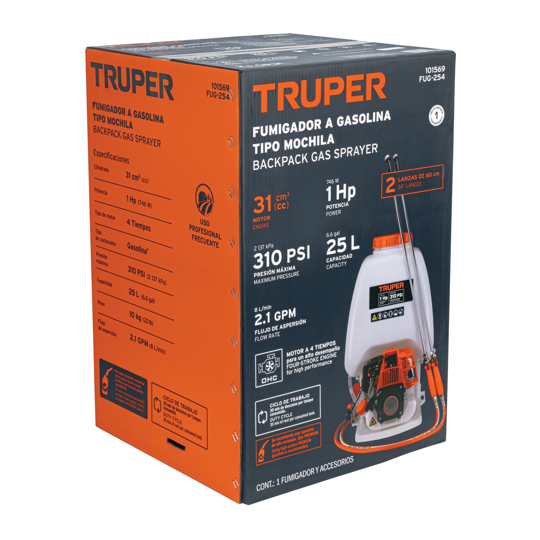 Fumigador a gasolina, 4 tiempos, 25 lts