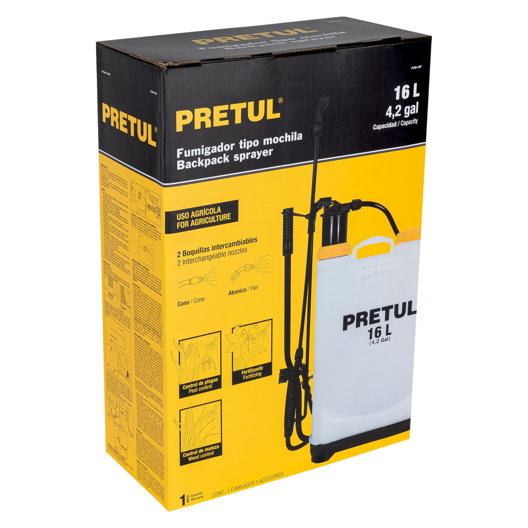 Fumigador de mochila, 16 lts, Pretul