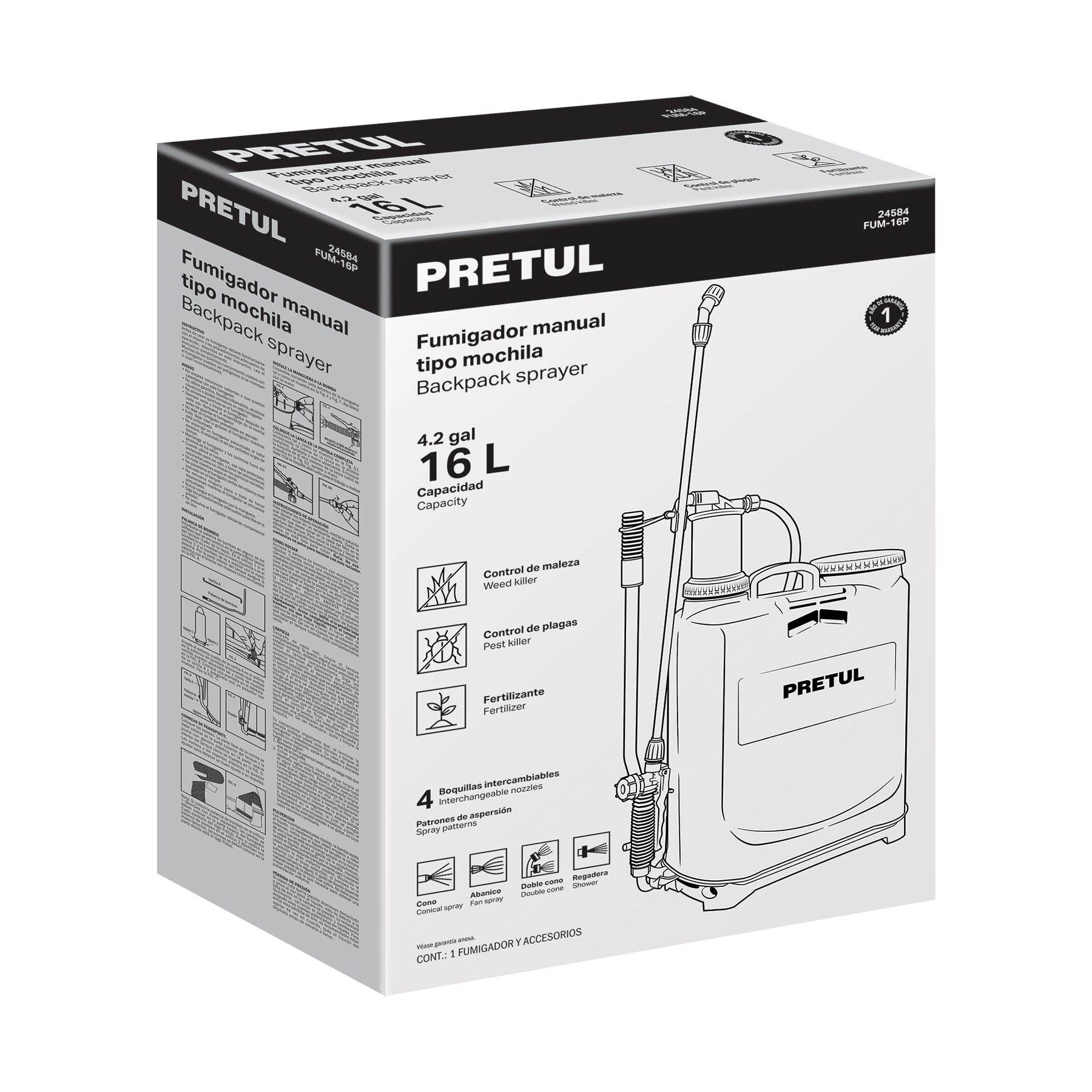 Fumigador de mochila, 16 lts, Pretul