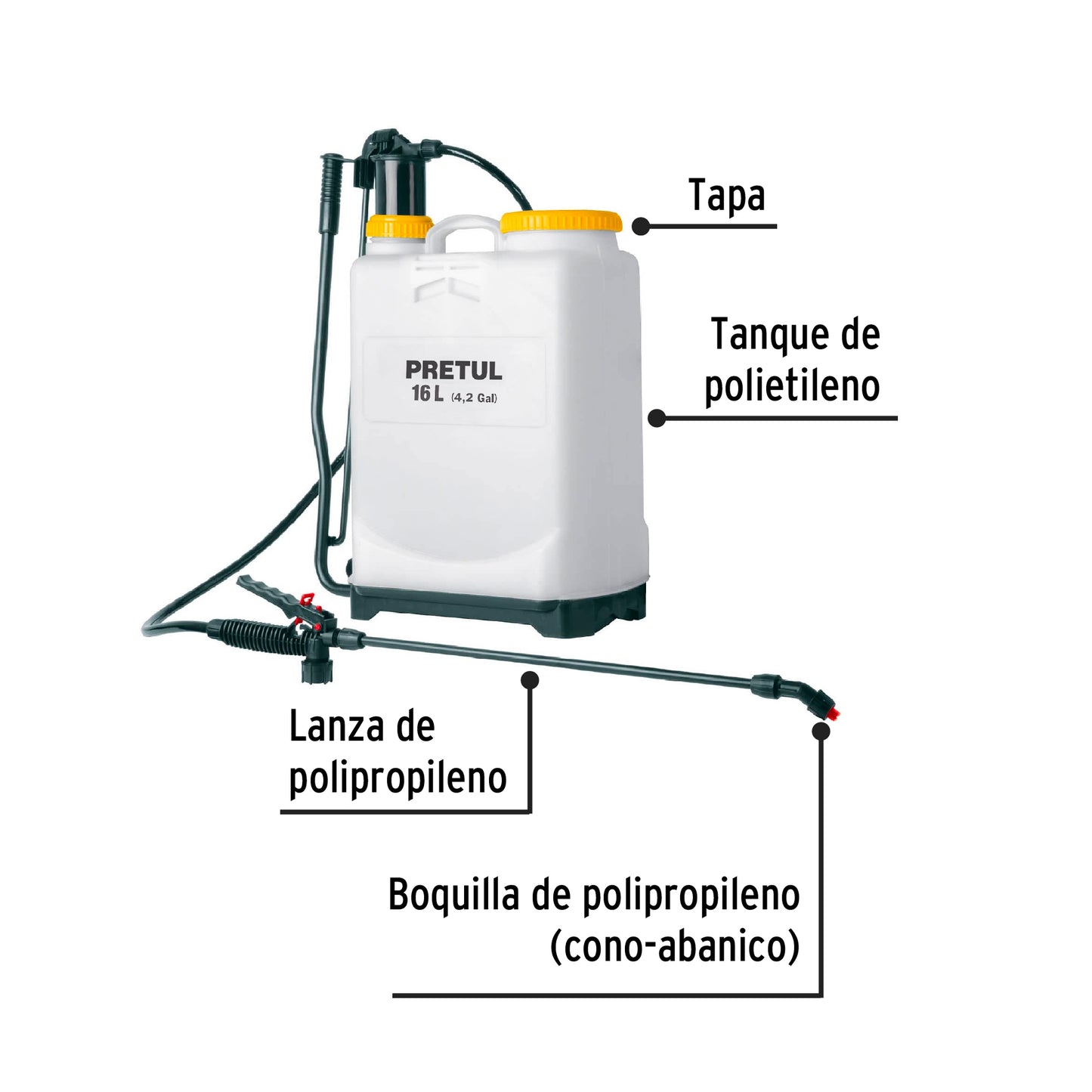Fumigador de mochila, 16 lts, Pretul