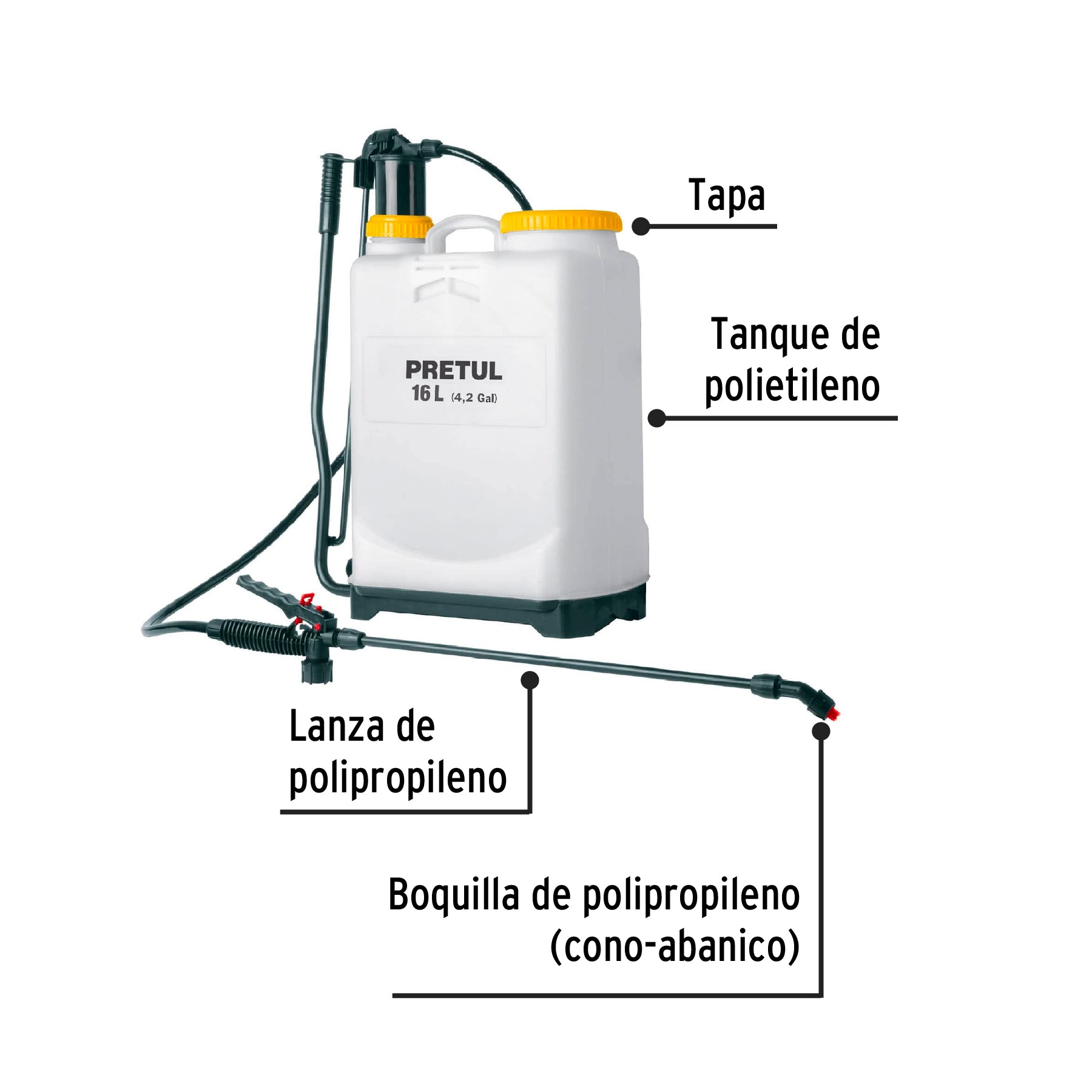 Fumigador de mochila, 16 lts, Pretul