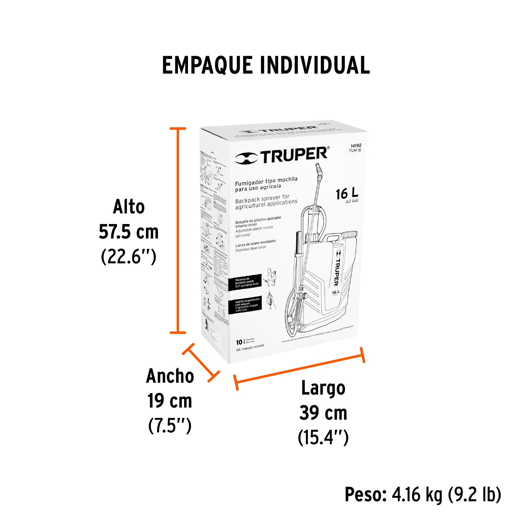 Fumigador de mochila, 16 litros