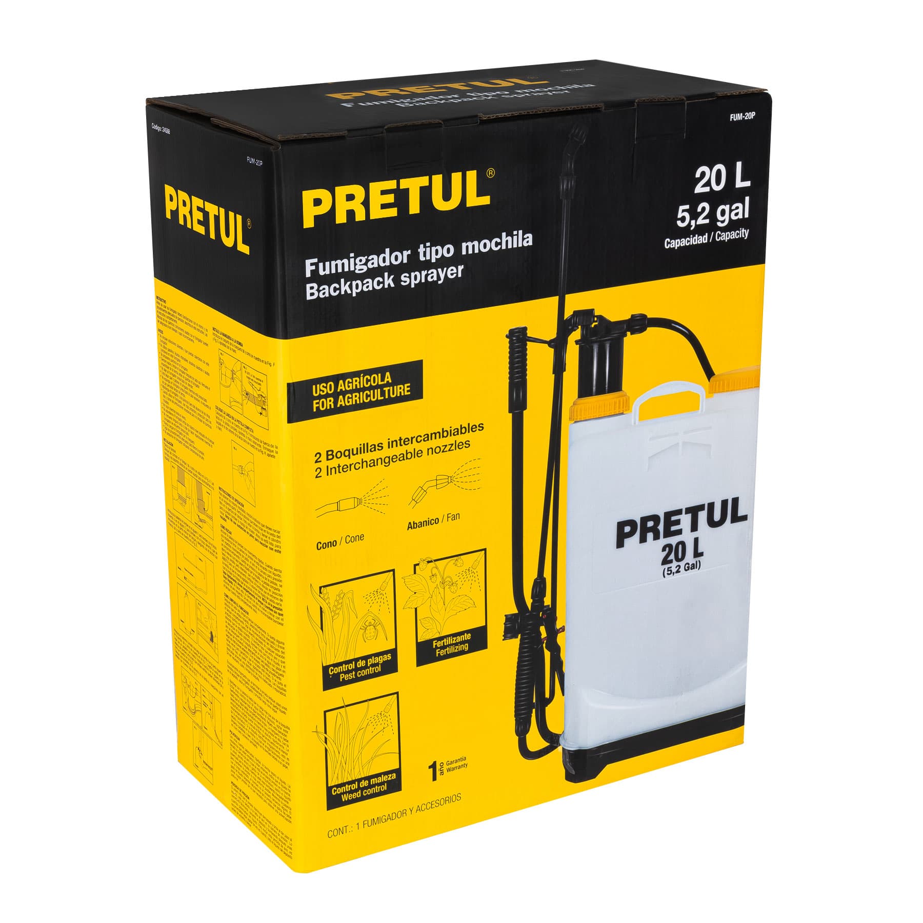 Fumigador de mochila, 20 lts, Pretul