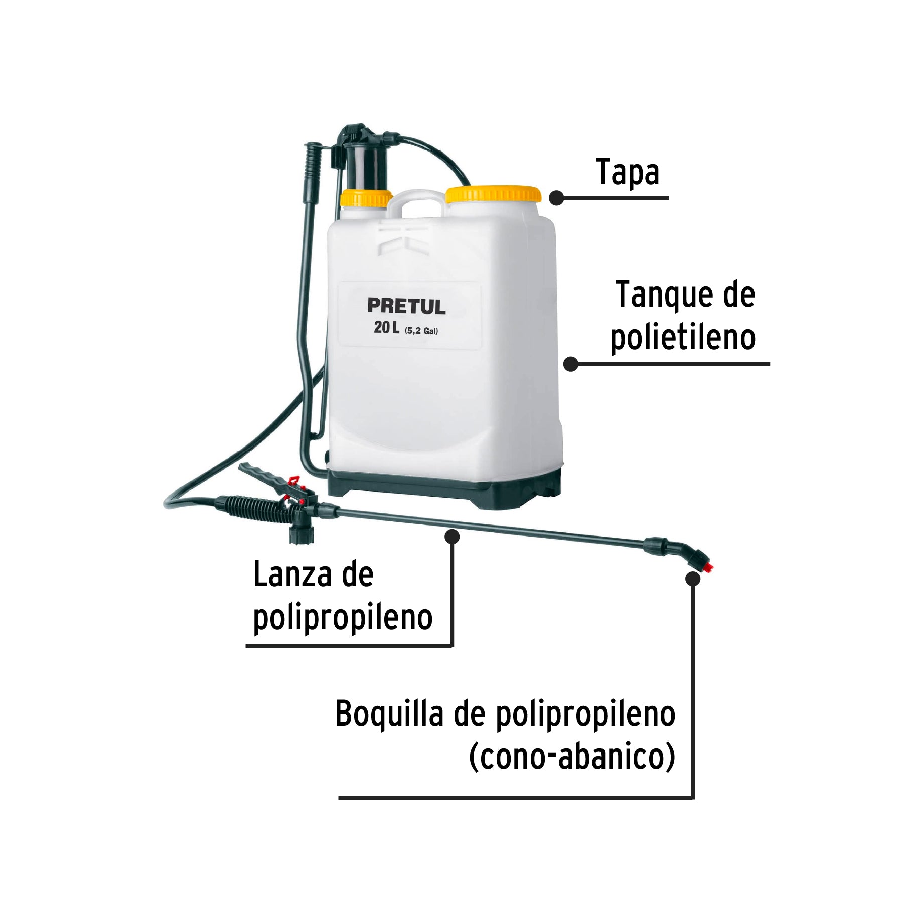 Fumigador de mochila, 20 lts, Pretul