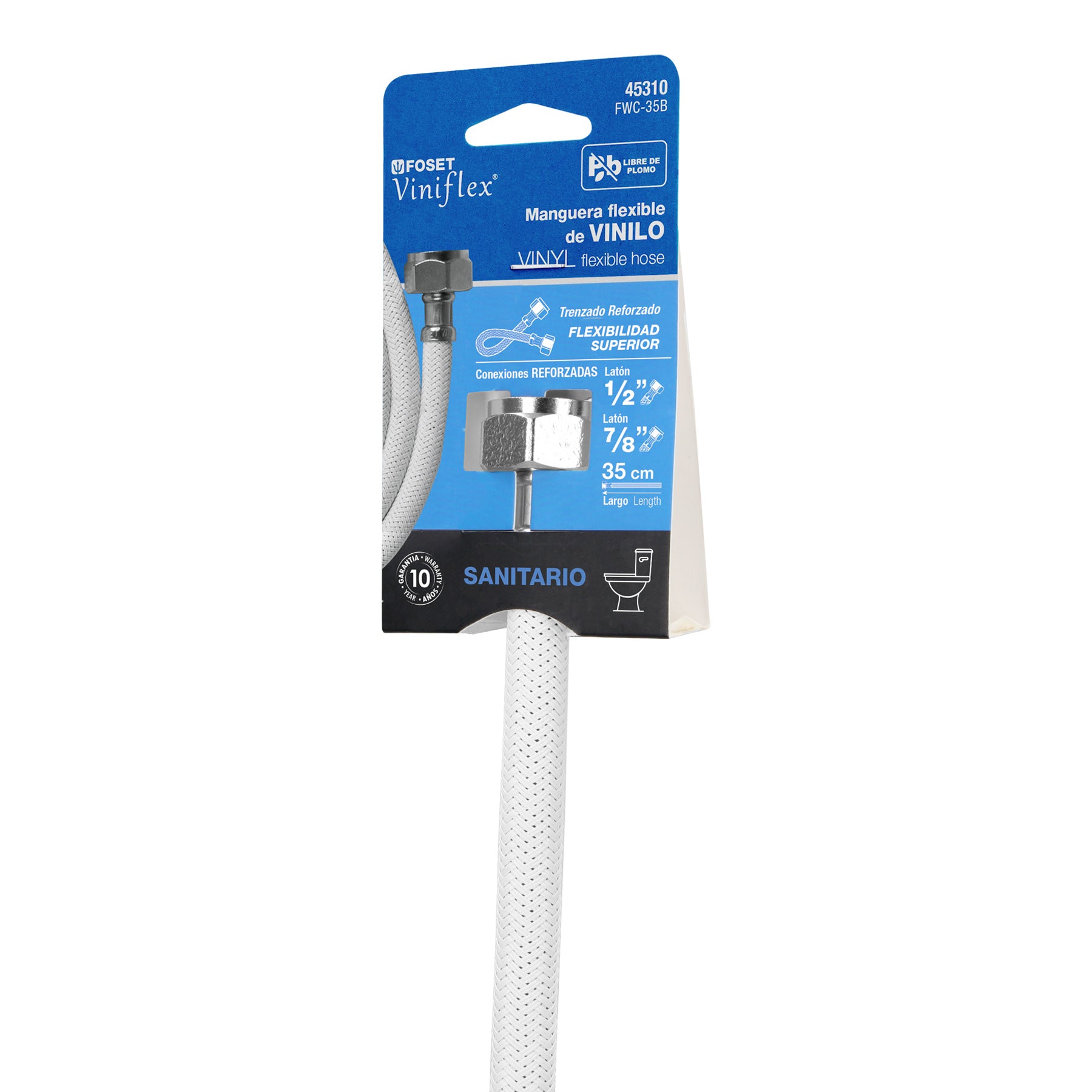 Manguera hule para WC, 35 cm, vinilo blanca, usos generales