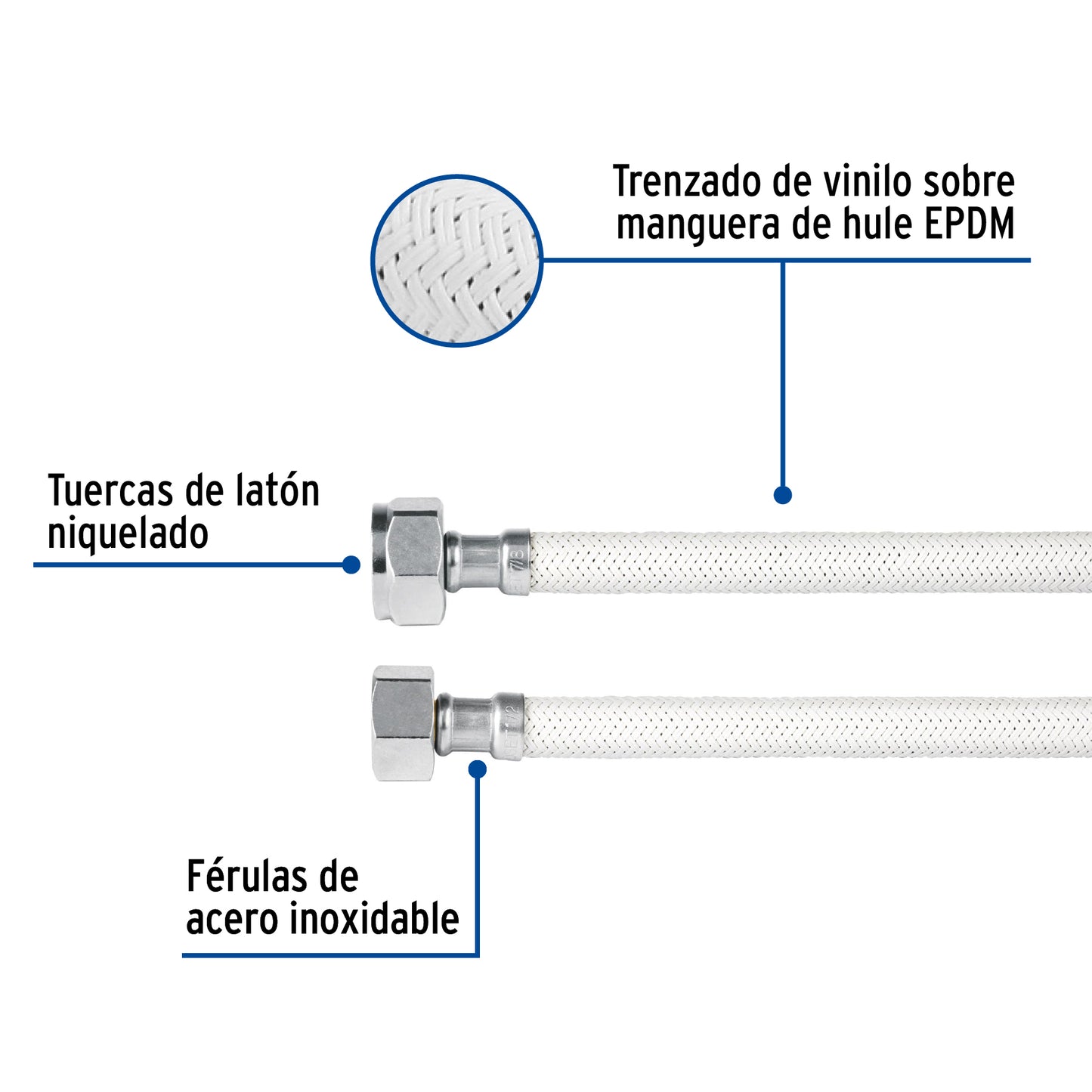 Manguera hule para WC, 35 cm, vinilo blanca, usos generales
