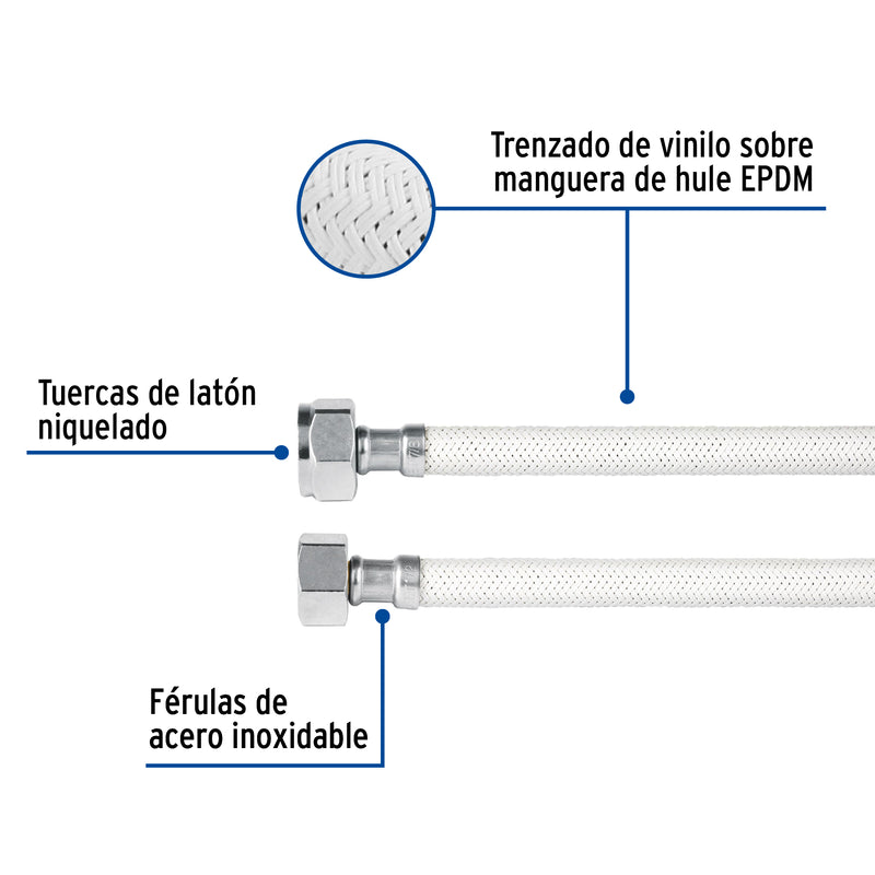Manguera hule para WC, 35 cm, vinilo blanca, usos generales