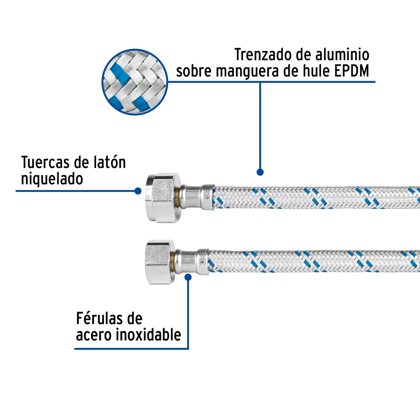 Manguera de hule, 35 cm, aluminio, usos generales