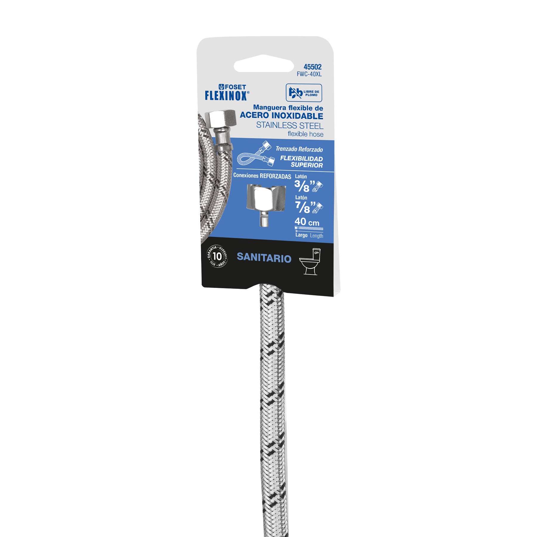 Manguera p/WC, acero inox, 3/8' x 7/8', 40 cm, Foset