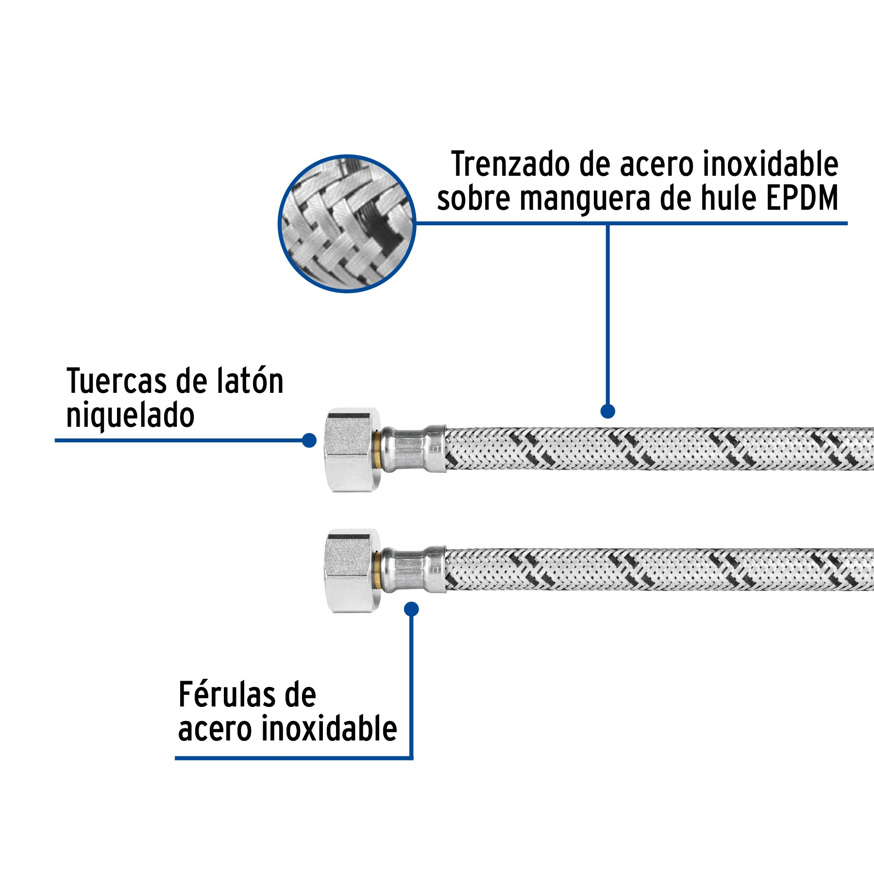 Manguera p/WC, acero inox, 3/8' x 7/8', 40 cm, Foset
