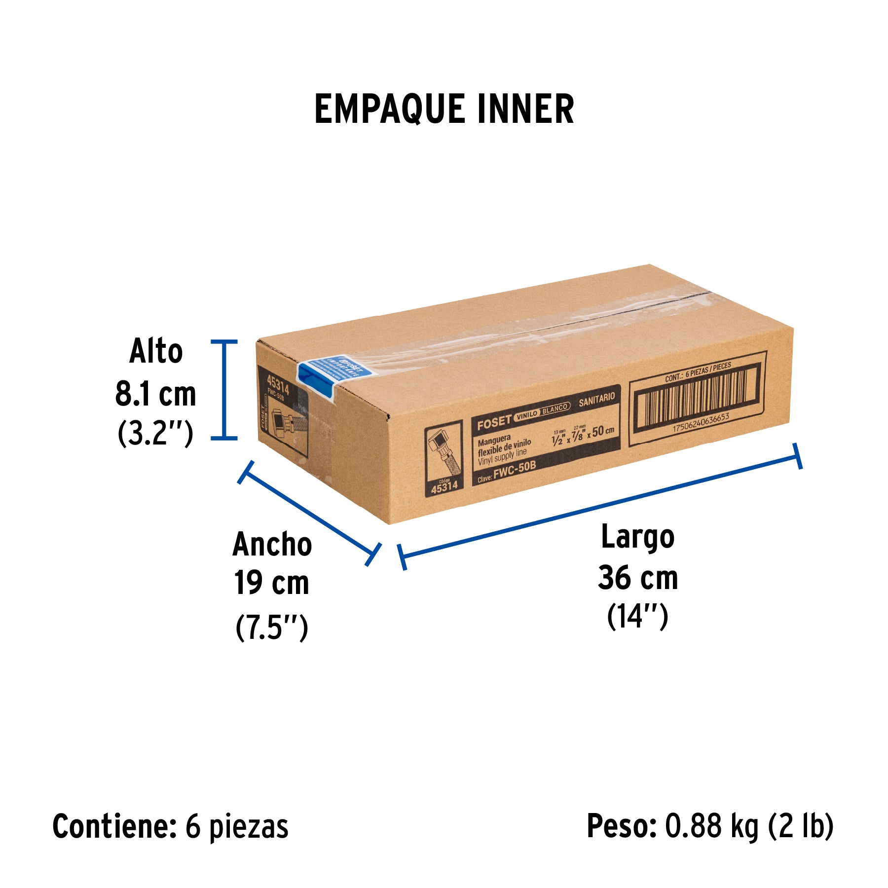 Manguera de hule, 50 cm, vinilo blanca, usos generales