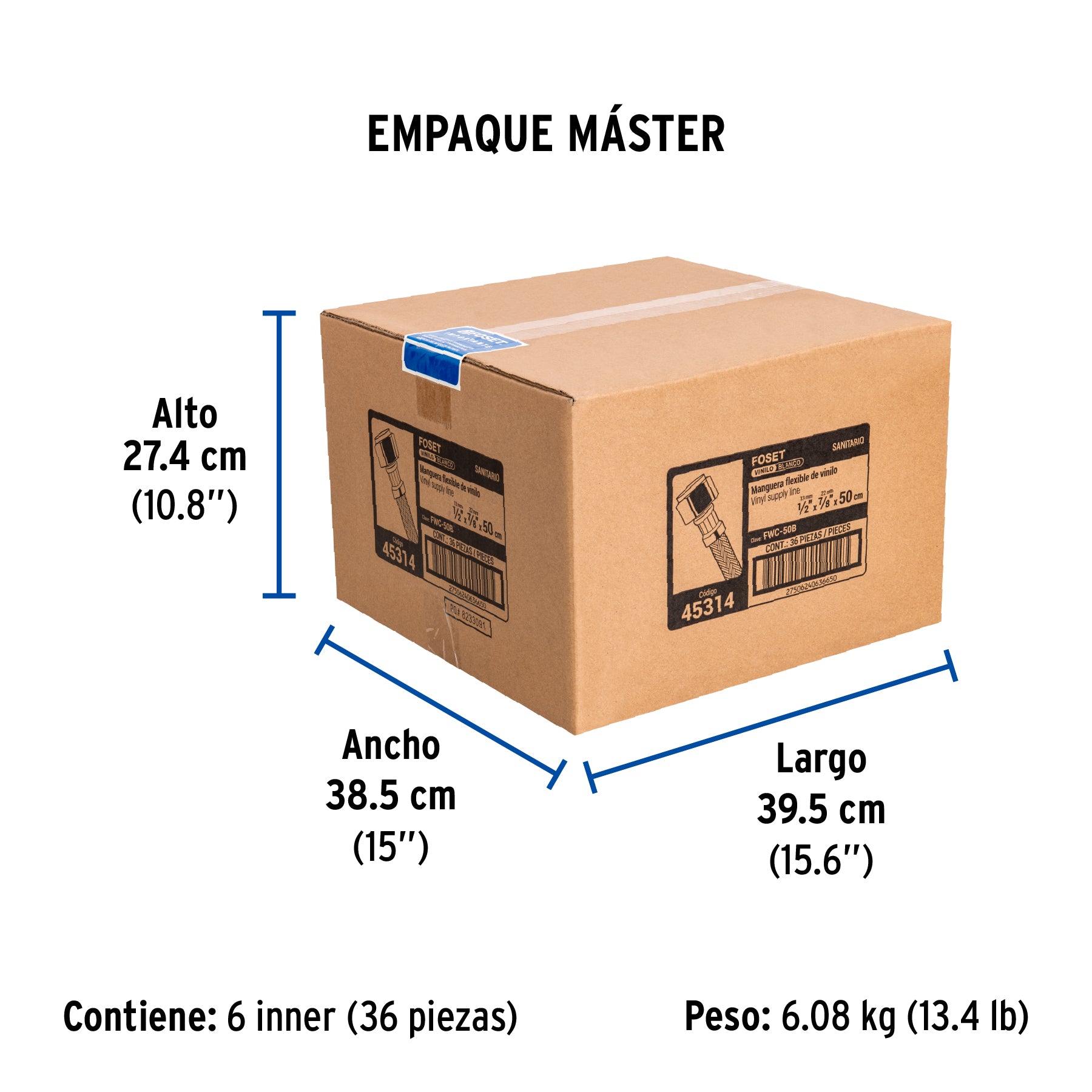 Manguera de hule, 50 cm, vinilo blanca, usos generales