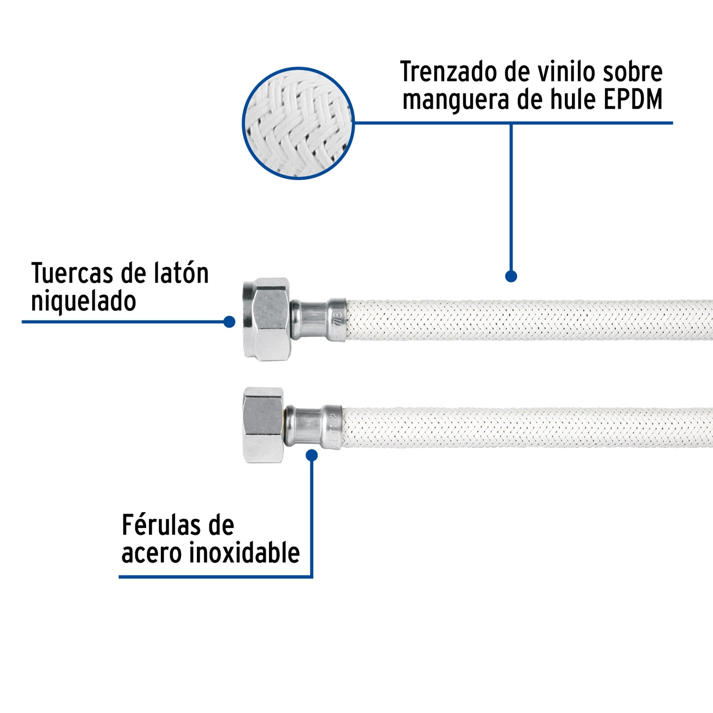 Manguera de hule, 50 cm, vinilo blanca, usos generales