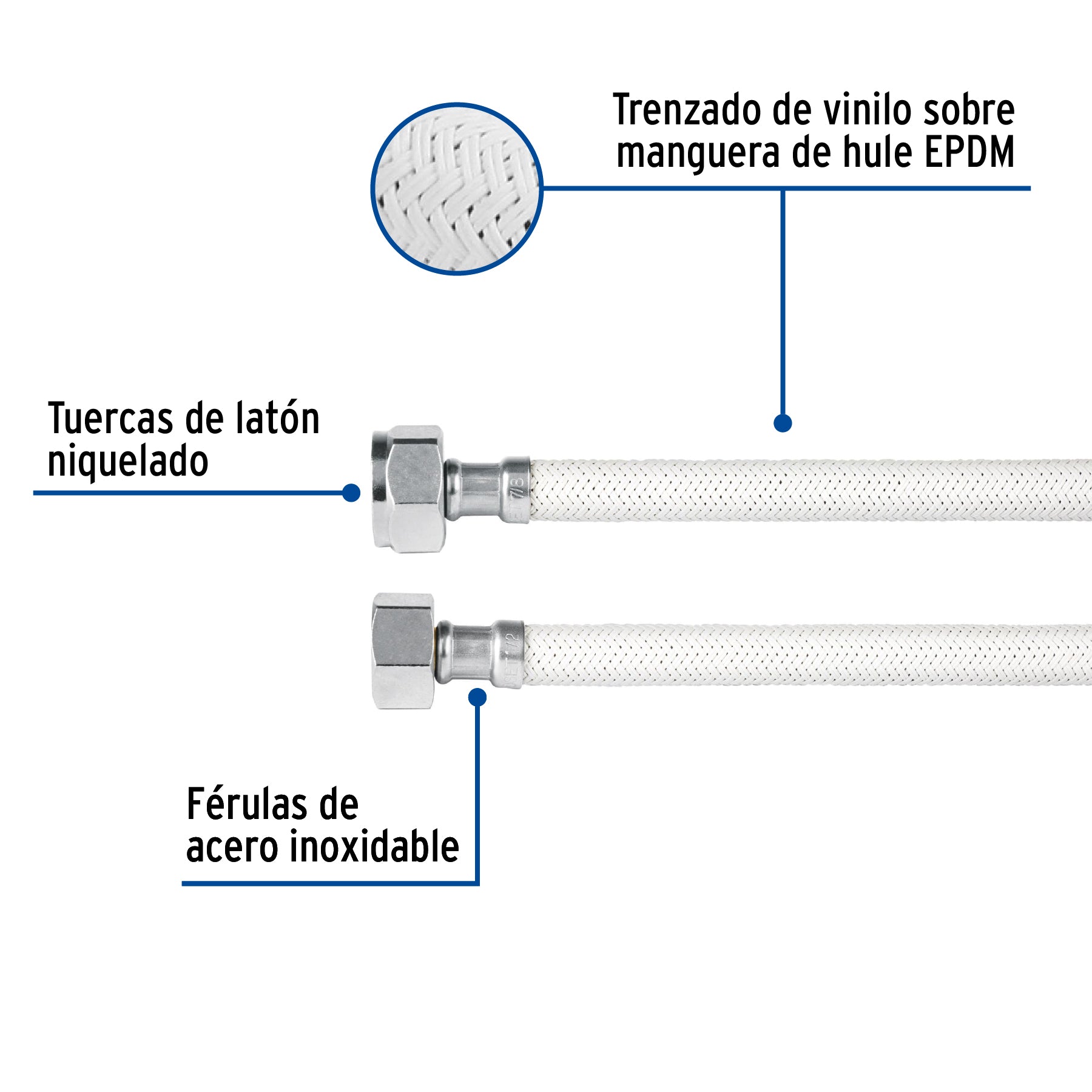 Manguera de hule, 50 cm, vinilo blanca, usos generales