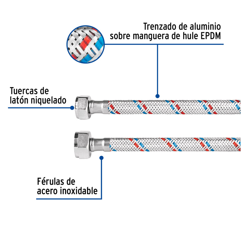 Manguera para WC, aluminio, 1/2' x 7/8', 50 cm, Foset Basic