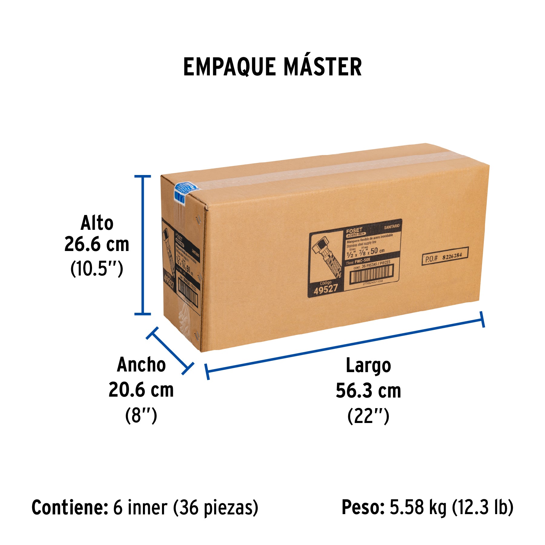 Manguera hule, 50 cm, acero inoxidable , usos generales