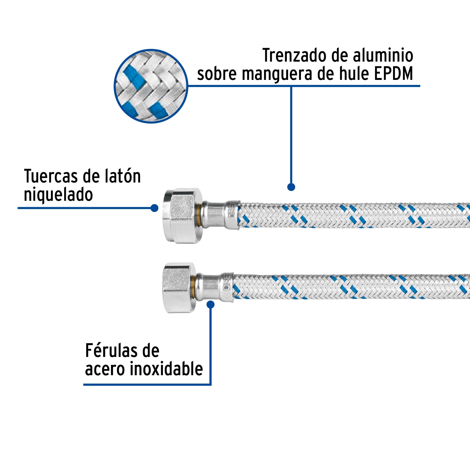Manguera de hule, 50 cm, aluminio, usos generales