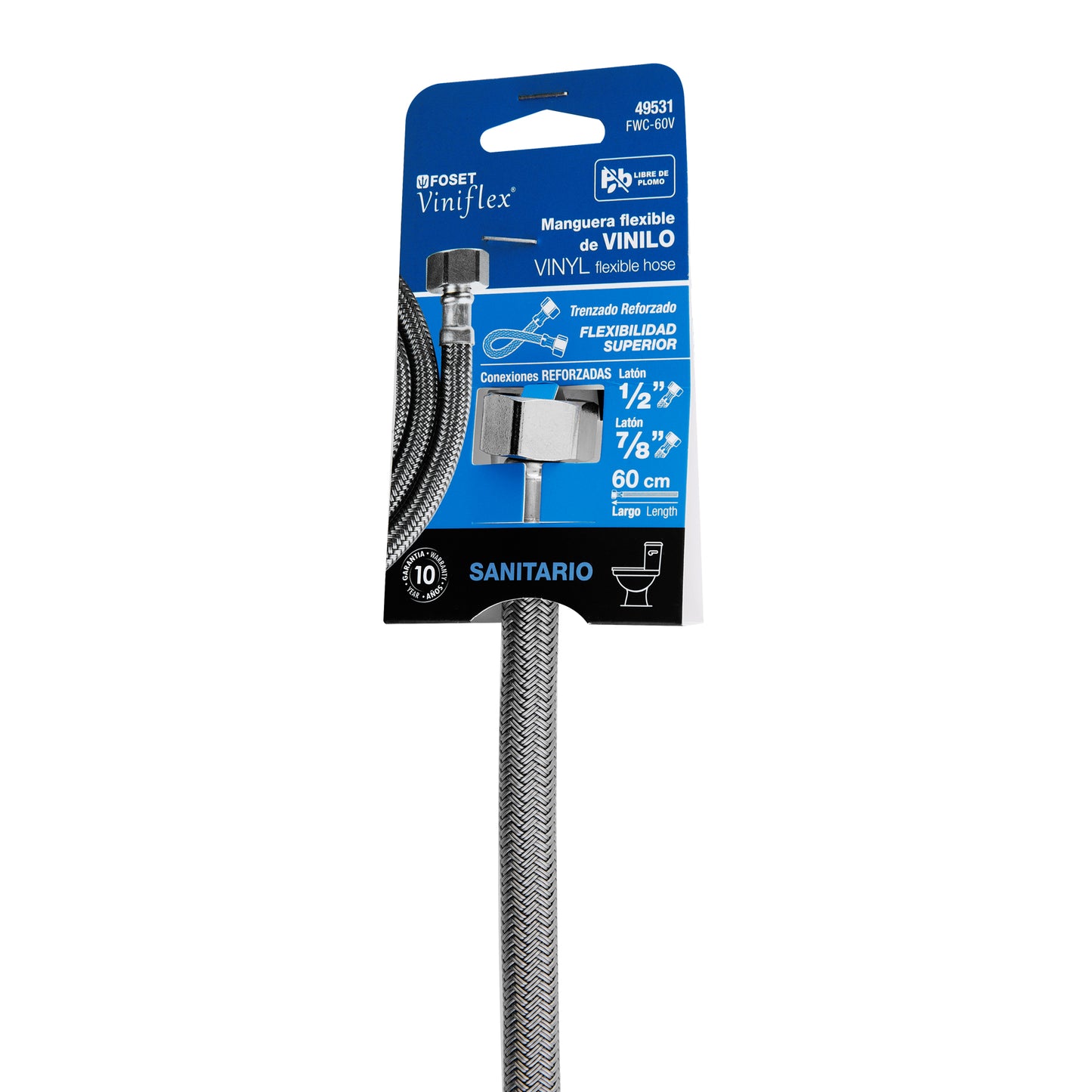 Manguera de hule para WC, 60 cm, vinilo, usos generales