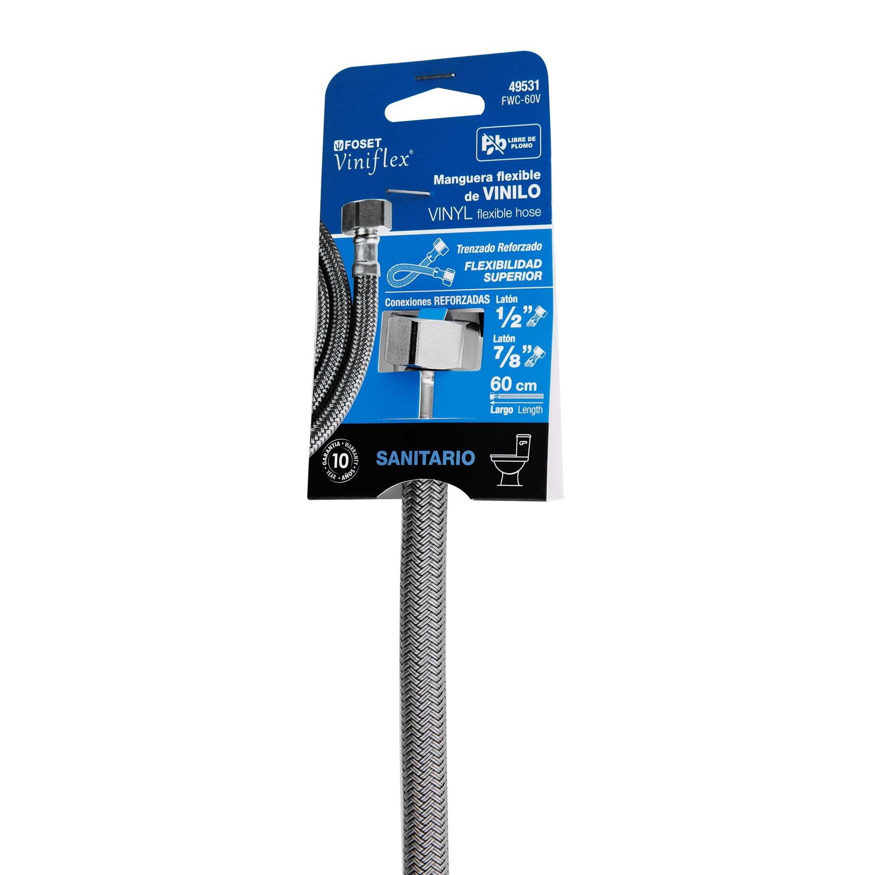 Manguera de hule para WC, 60 cm, vinilo, usos generales