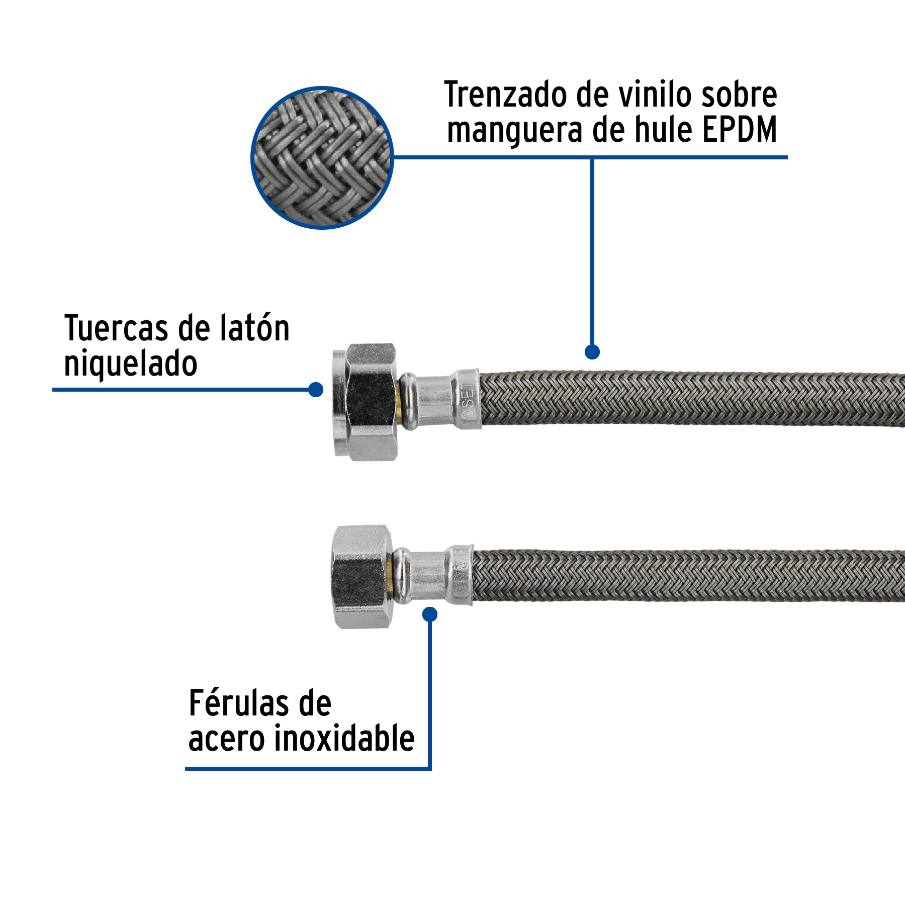 Manguera de hule para WC, 60 cm, vinilo, usos generales