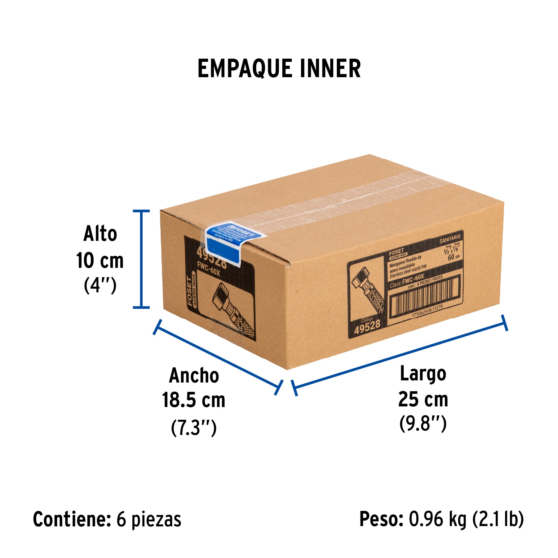 Manguera de hule, 60 cm, acero inoxidable, usos generales