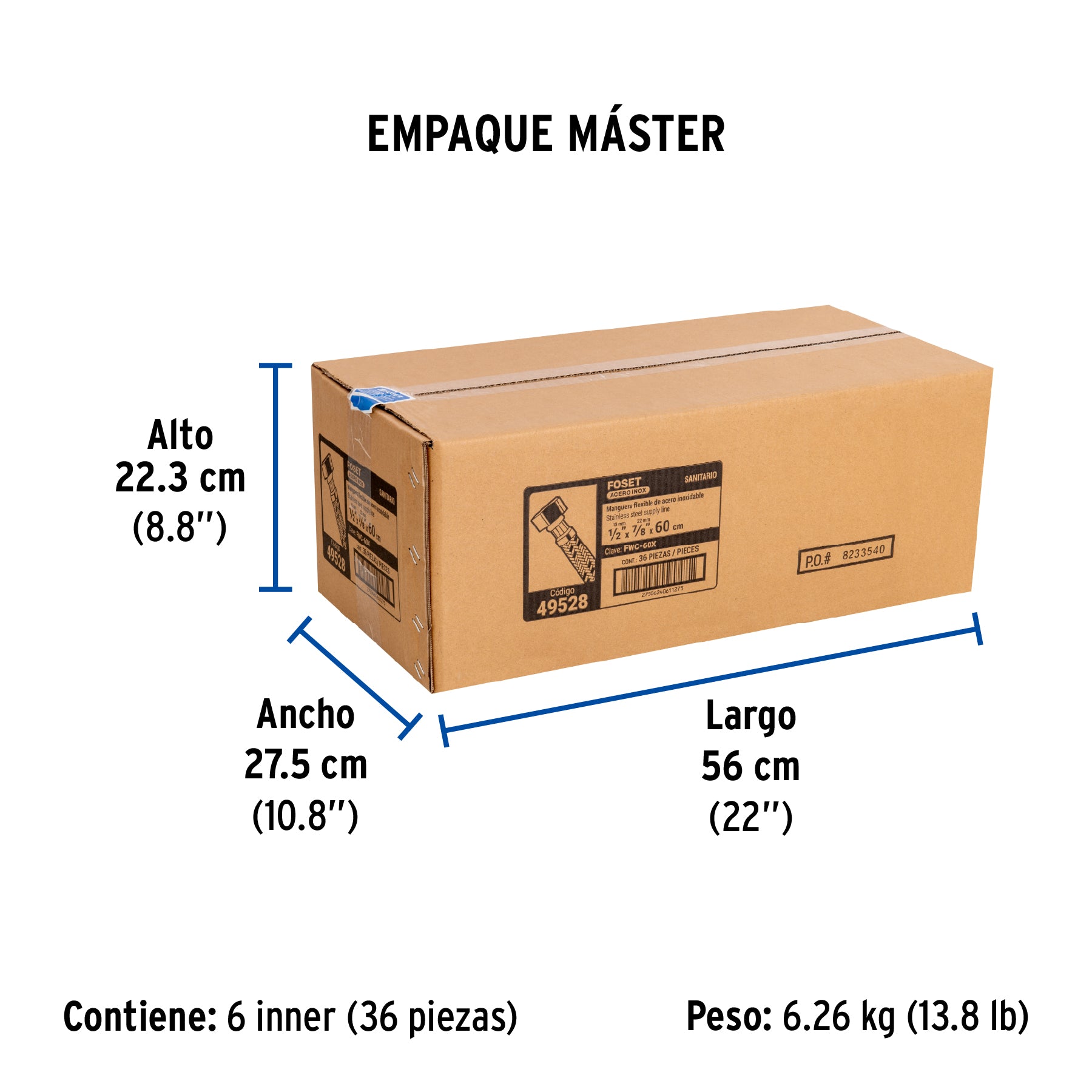 Manguera de hule, 60 cm, acero inoxidable, usos generales